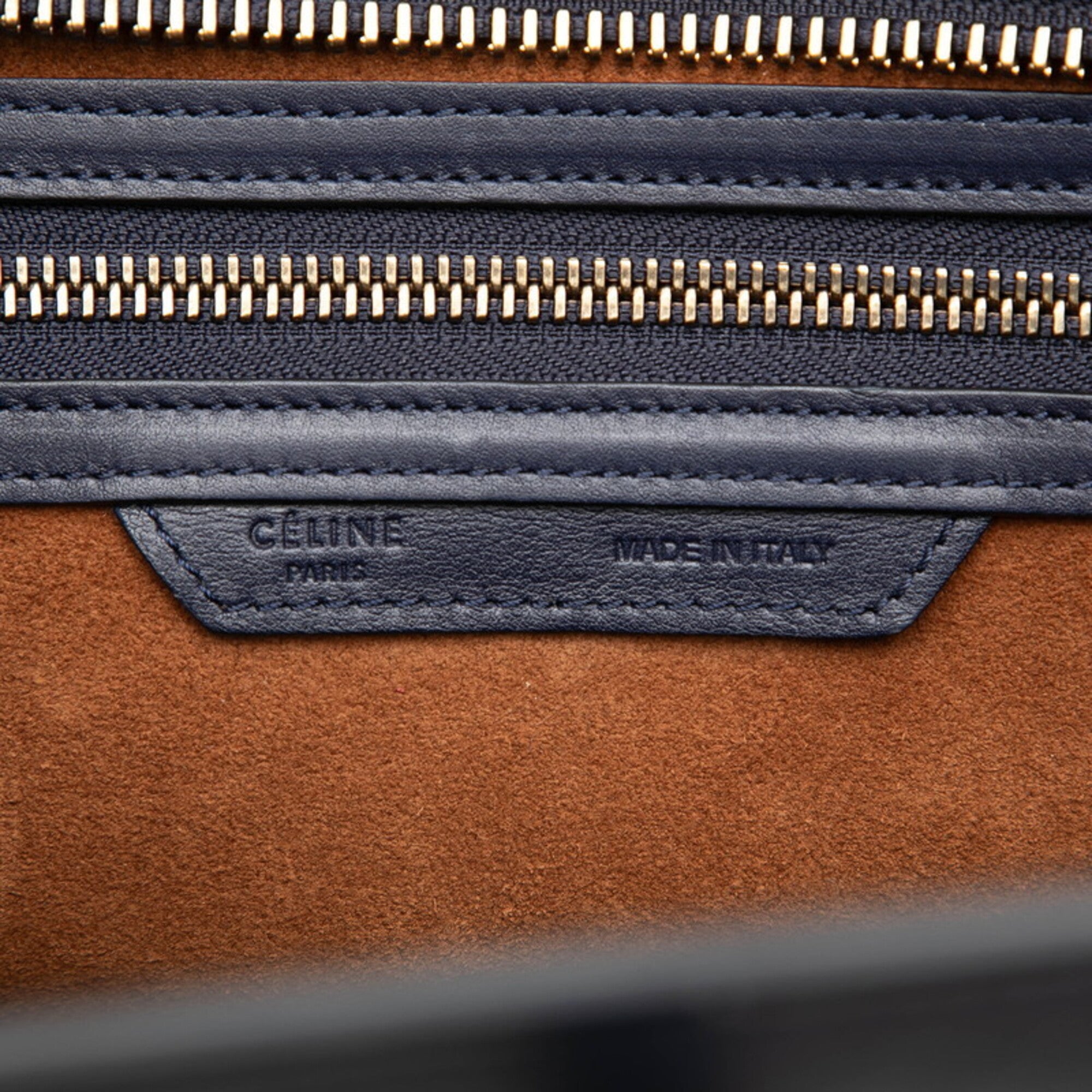 Celine Brown Navy Yellow Leather Handbag Tote Bag (Pre-Owned)