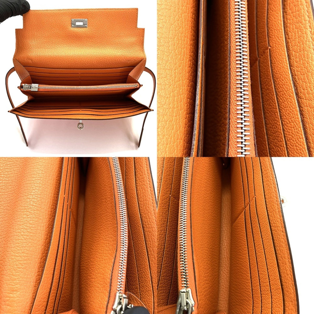 Hermes Orange Chevre Leather Long Wallet (Bi-Fold) (Pre-Owned)