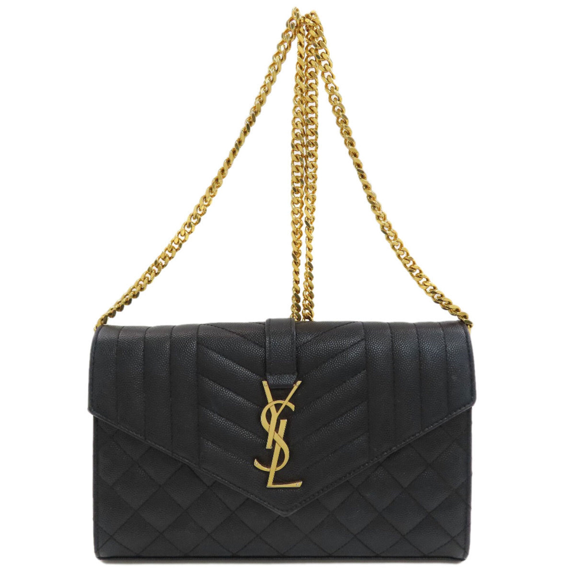 Yves Saint Laurent Black Leather Chain/Shoulder Wallet (Pre-Owned)