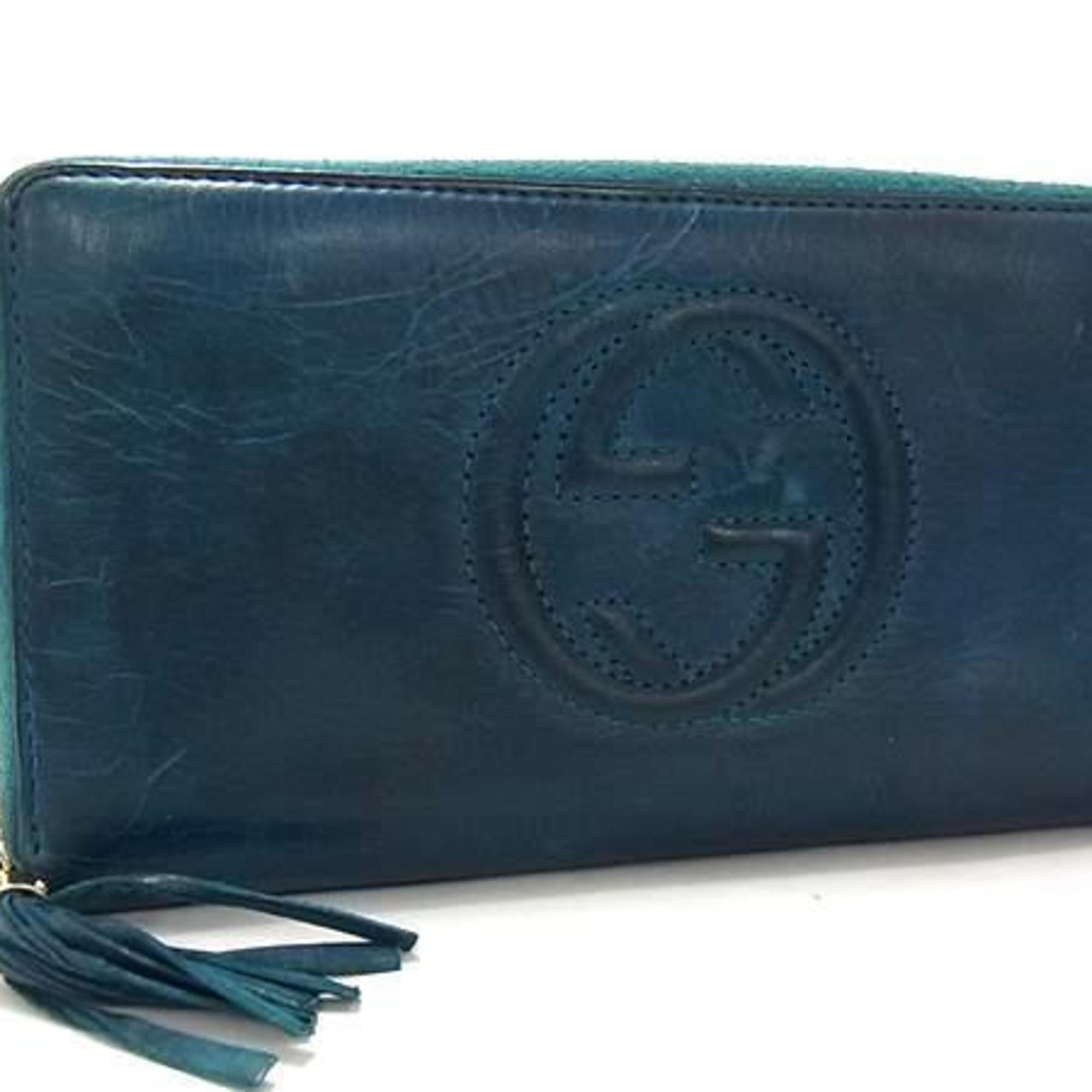 Gucci Blue Green Leather Long Wallet (Bi-Fold) (Pre-Owned)