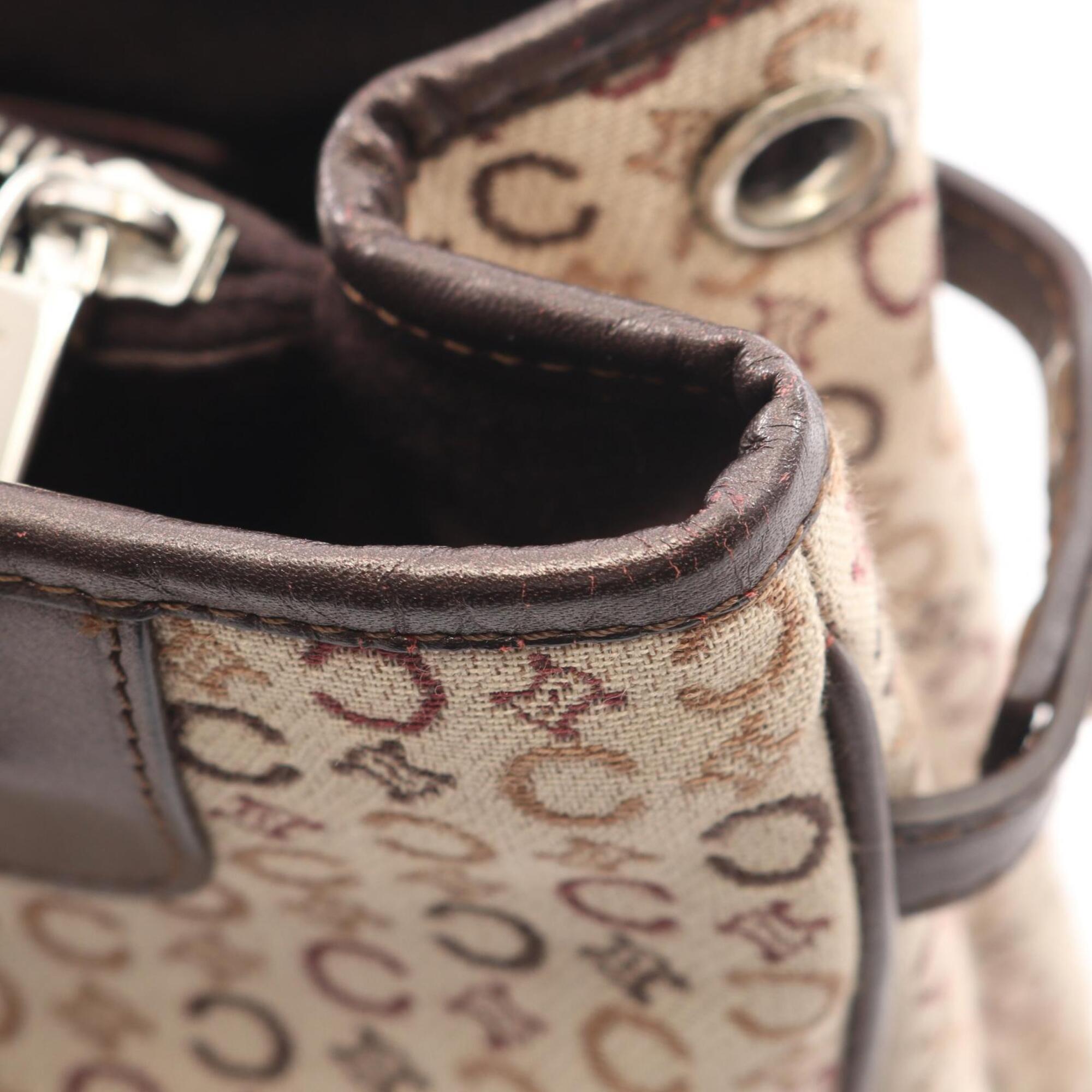 Celine Beige Brown Canvas Leather Handbag (Pre-Owned)