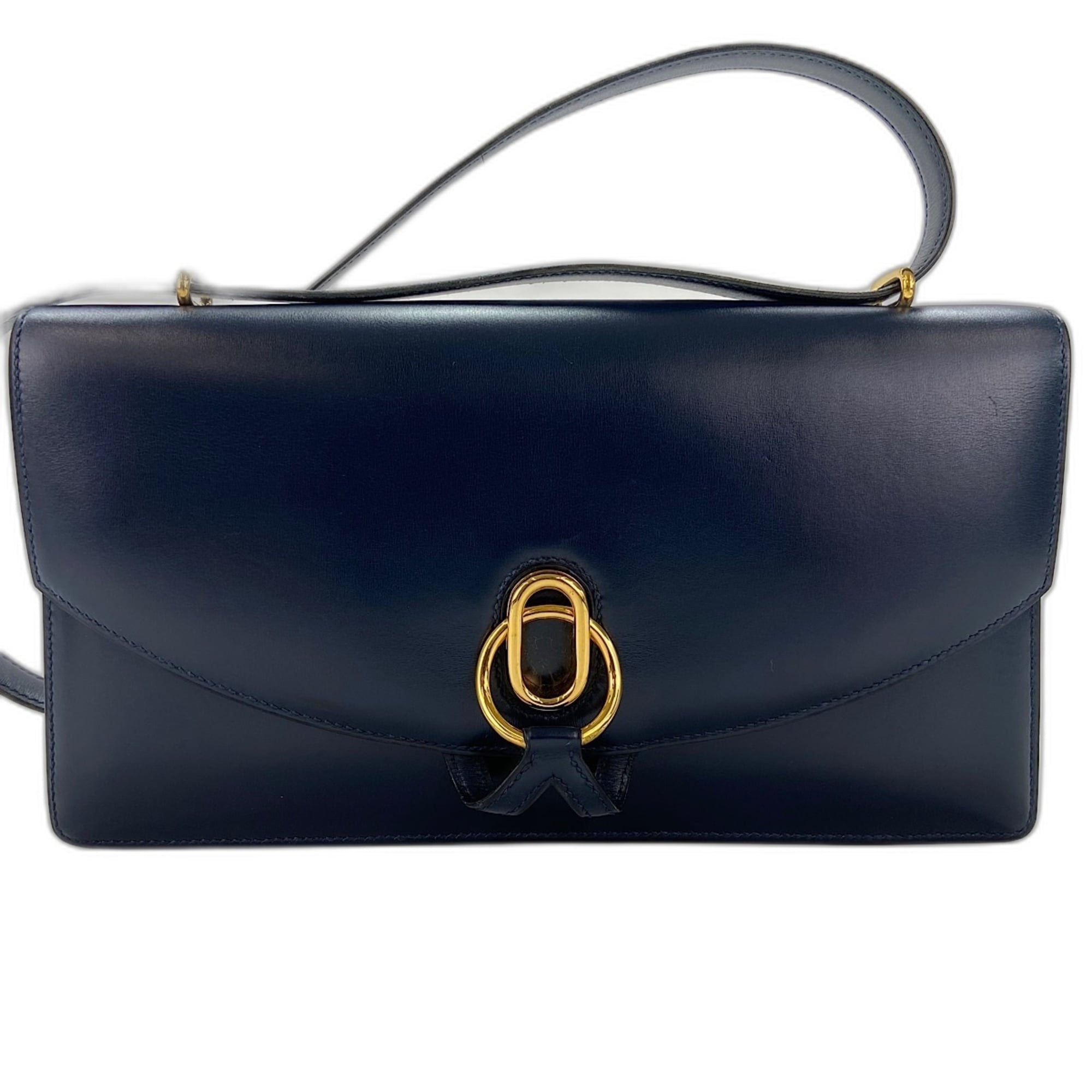Hermes Navy Box Calf Leather Shoulder Bag (Pre-Owned)