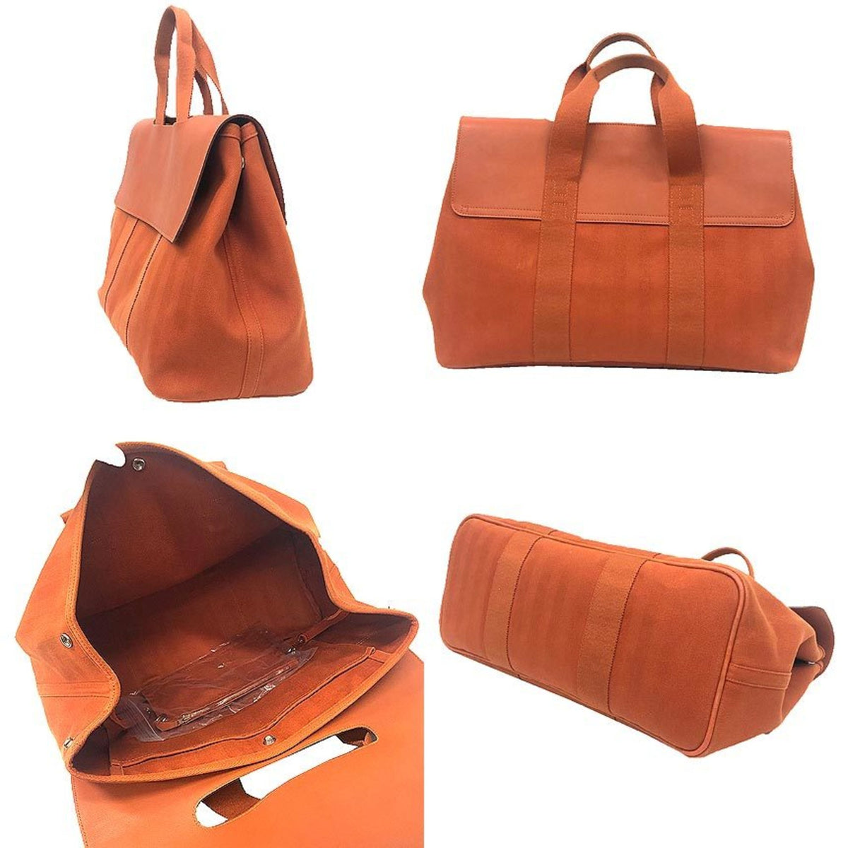 Hermes Valparaiso Orange Toile Chevron Leather Handbag Tote Bag (Pre-Owned)