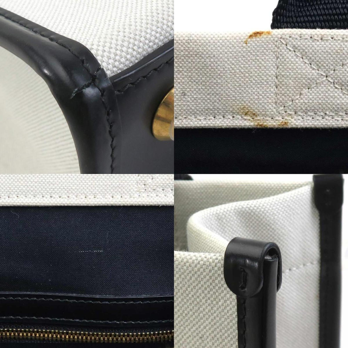 Balenciaga Black Ivory Canvas Leather Handbag Shoulder Bag (Pre-Owned)
