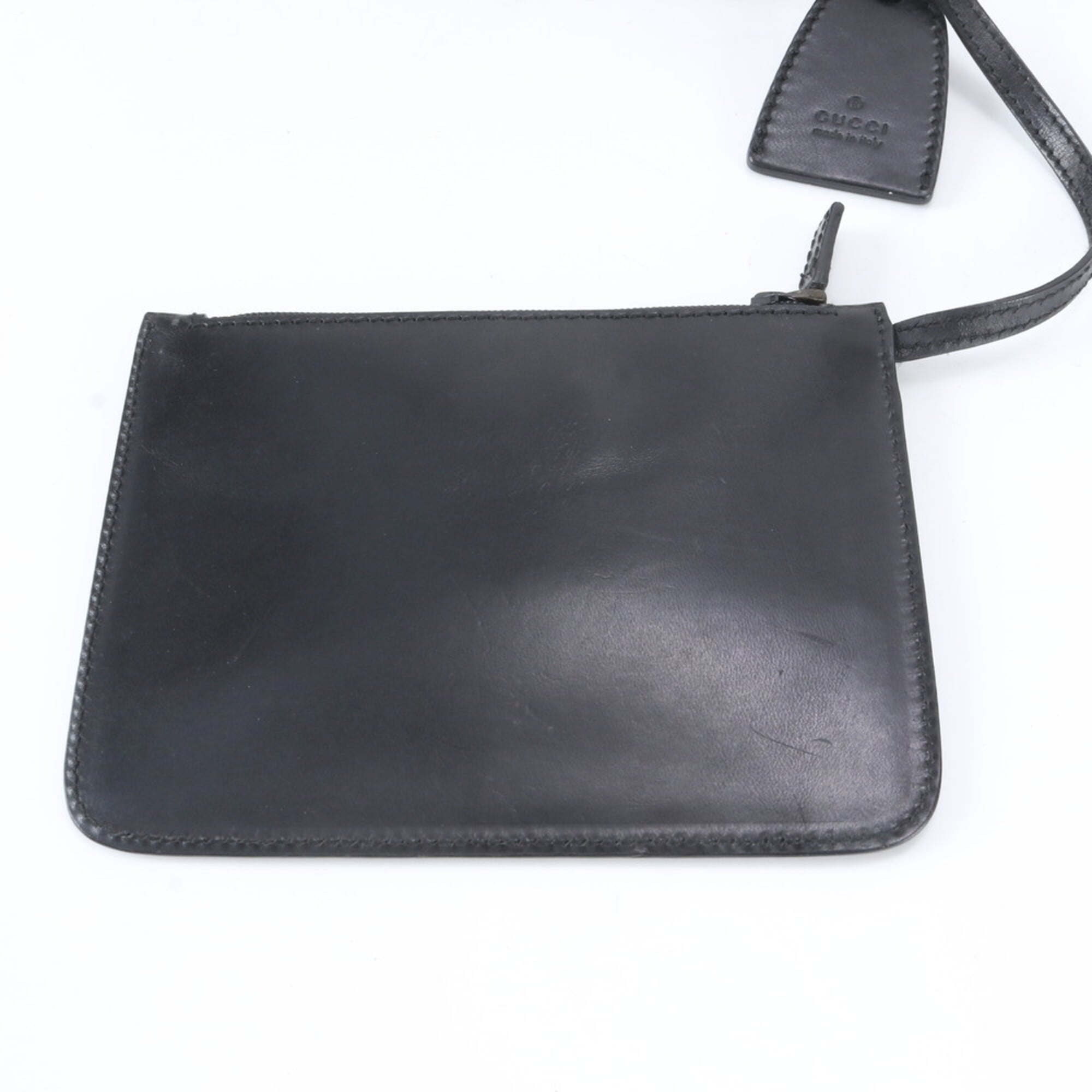Gucci Black Leather Canvas Handbag Pouch (Pre-Owned)