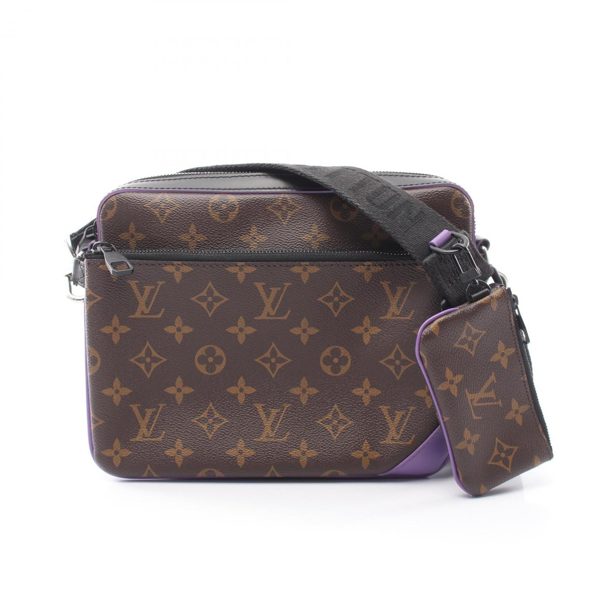 Louis Vuitton Black Brown Purple Leather Coated Canvas Handbag Shoulder Bag (Pre-Owned)