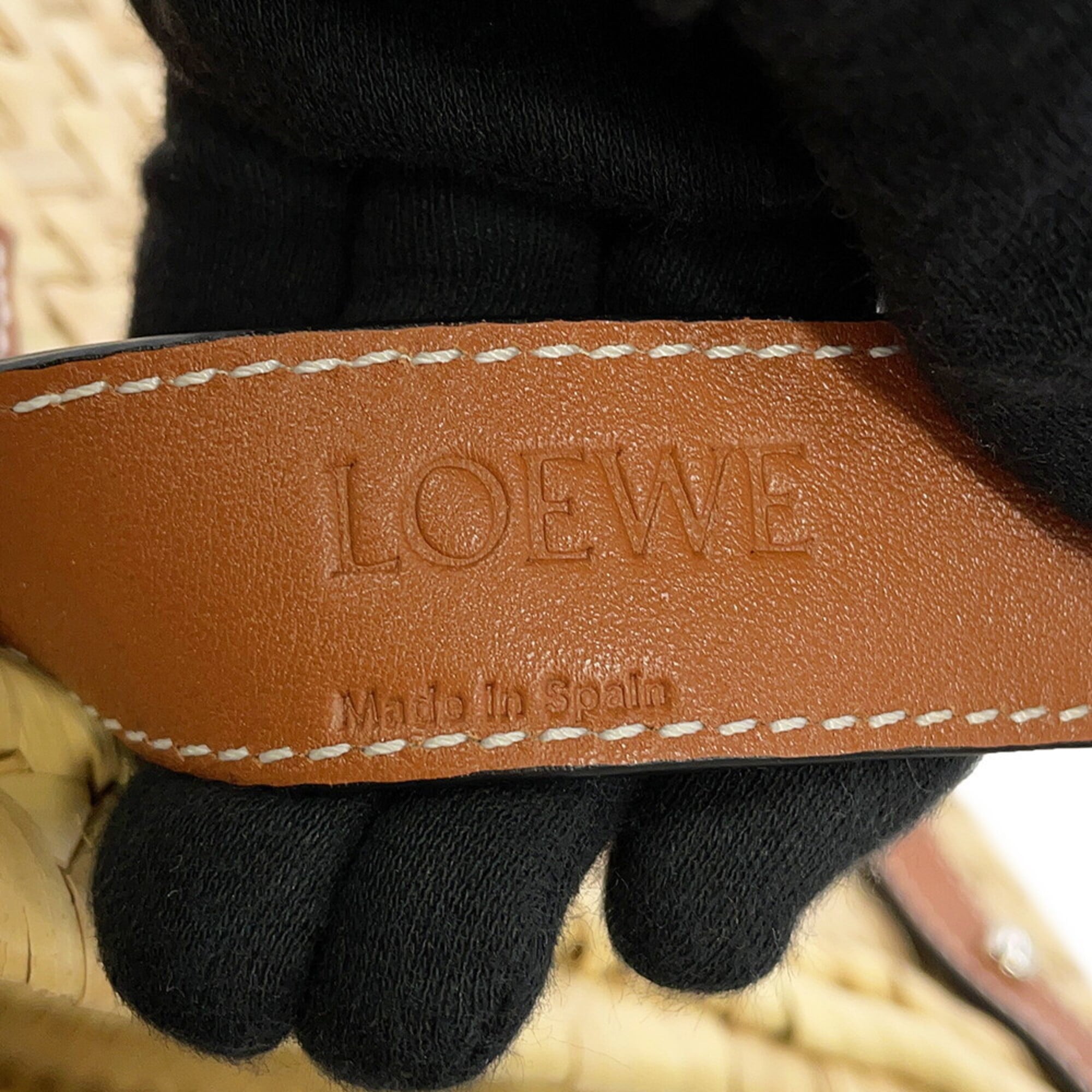 Loewe Brown Orange Raffia Leather Basket Tote Bag (Pre-Owned)