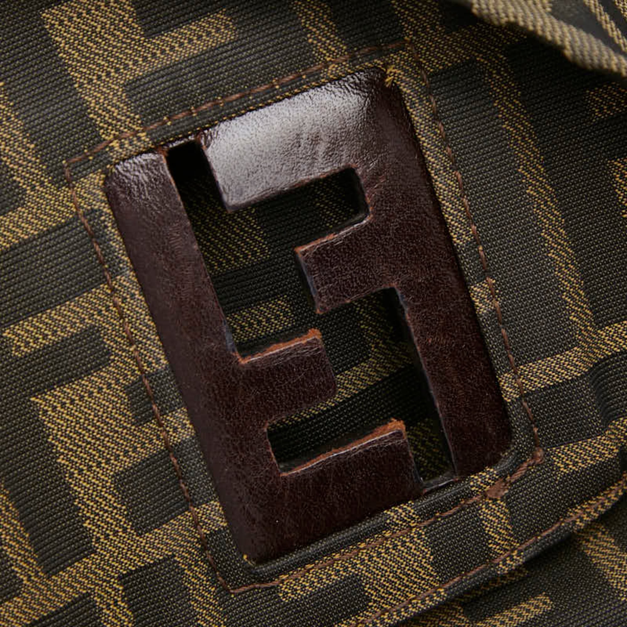Fendi Brown Khaki Canvas Leather Handbag Tote Bag (Pre-Owned)