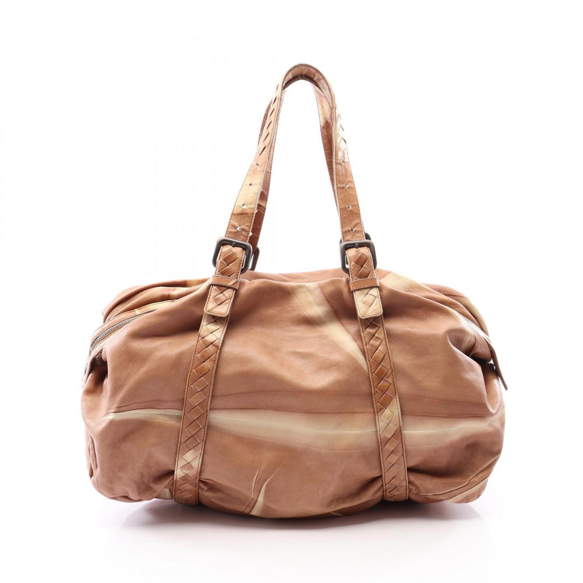 Bottega Veneta Beige Brown Leather Boston Bag Handbag (Pre-Owned)