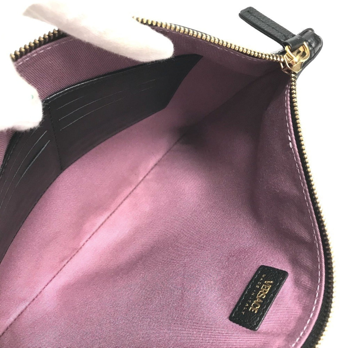 Versace Black Leather Clutch Bag Handbag (Pre-Owned)