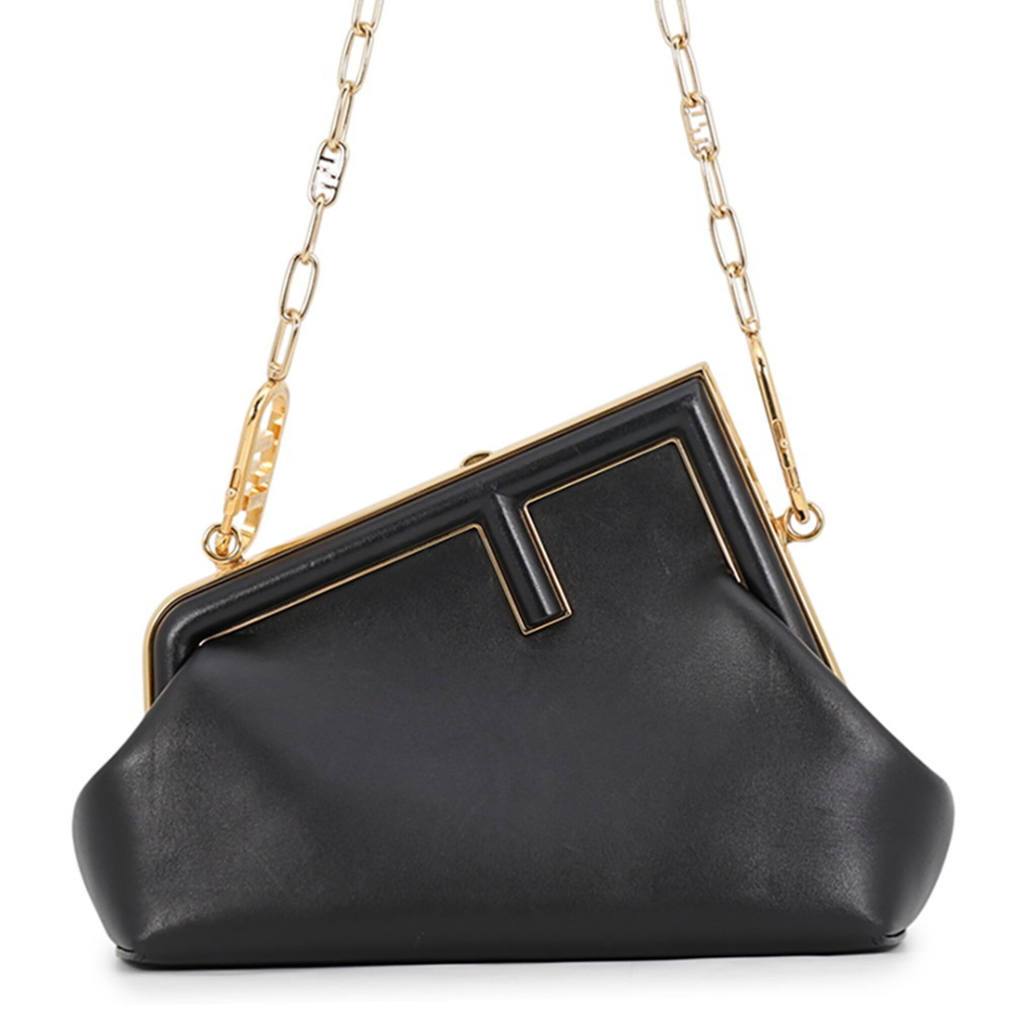 Fendi Black Leather Clutch Bag Shoulder Bag (Pre-Owned)