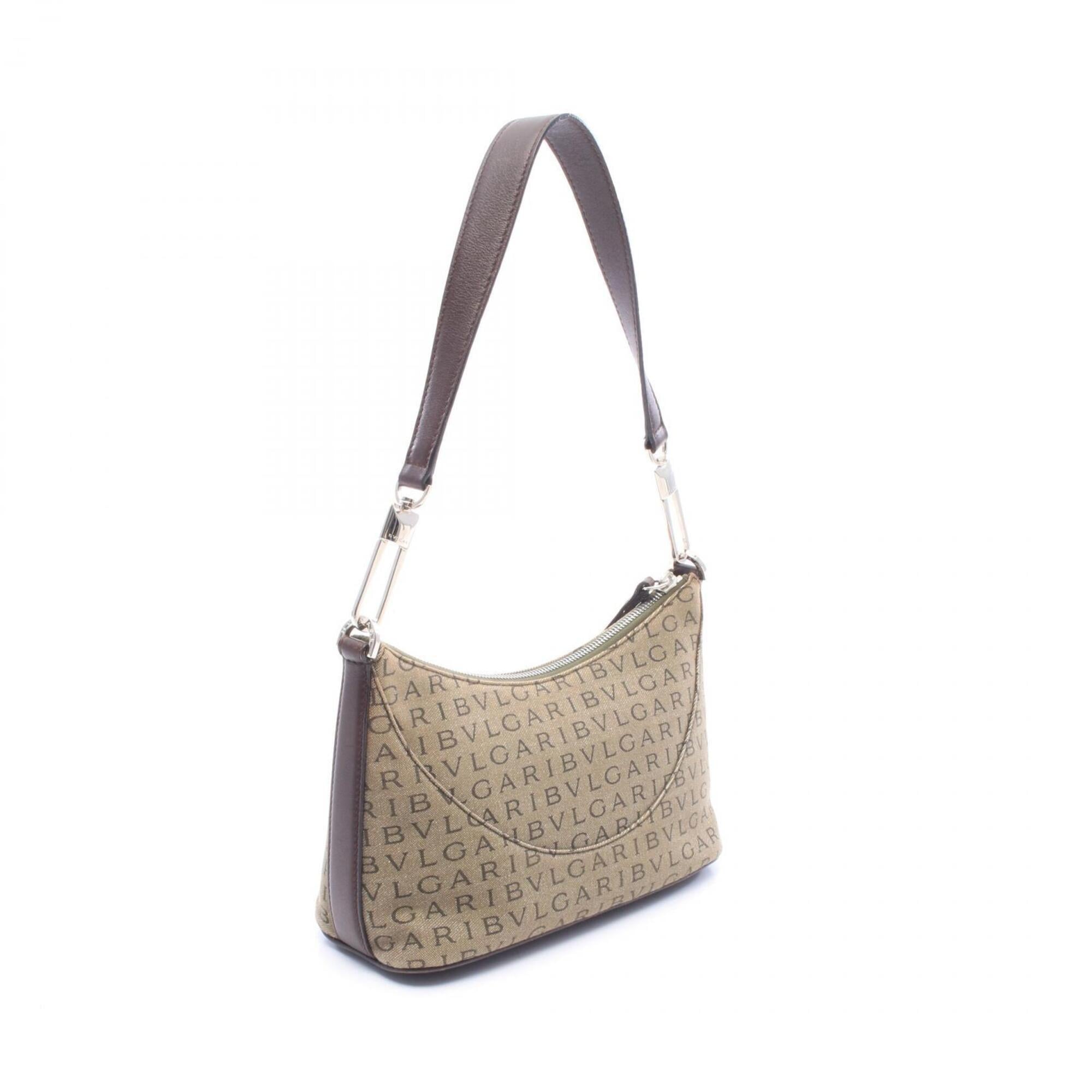 Bvlgari Brown Khaki Canvas Leather Handbag Shoulder Bag (Pre-Owned)