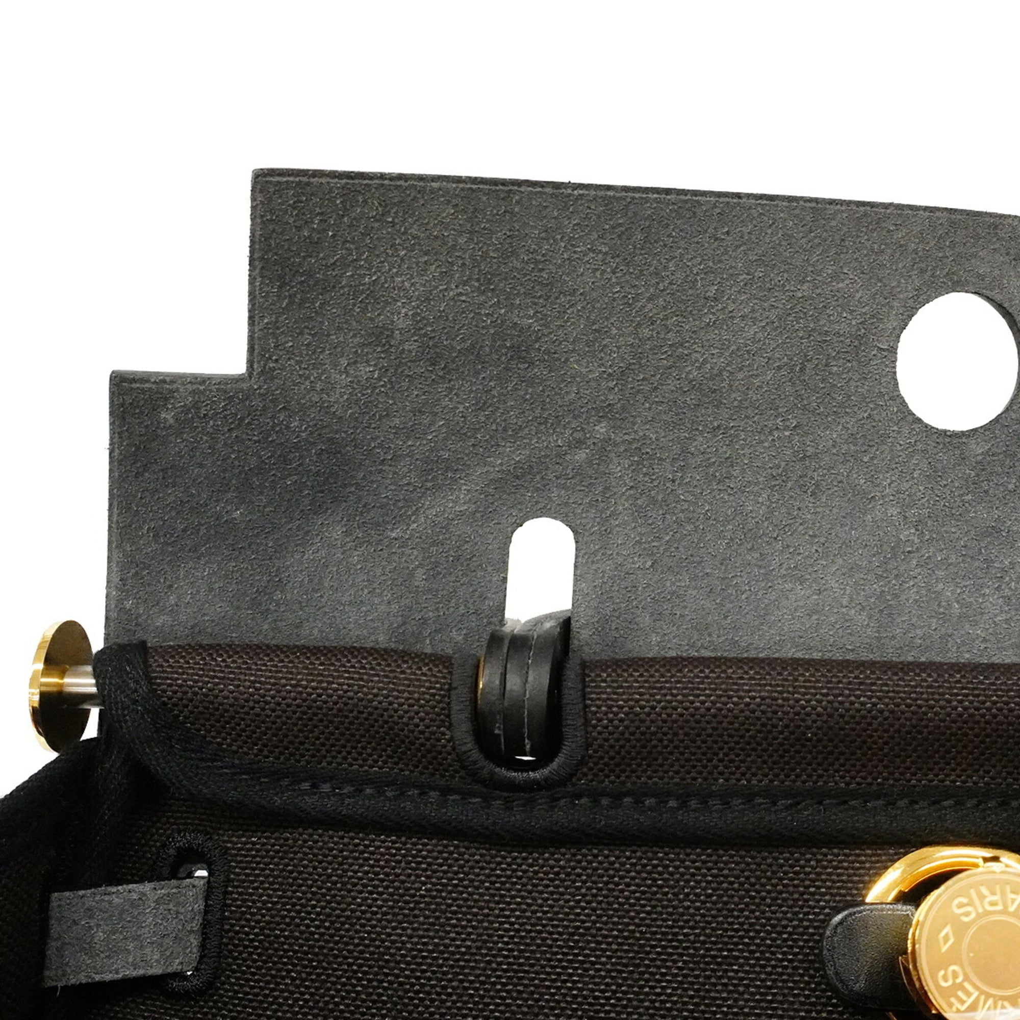 Hermes Black Brown Toile Officier Handbag (Pre-Owned)