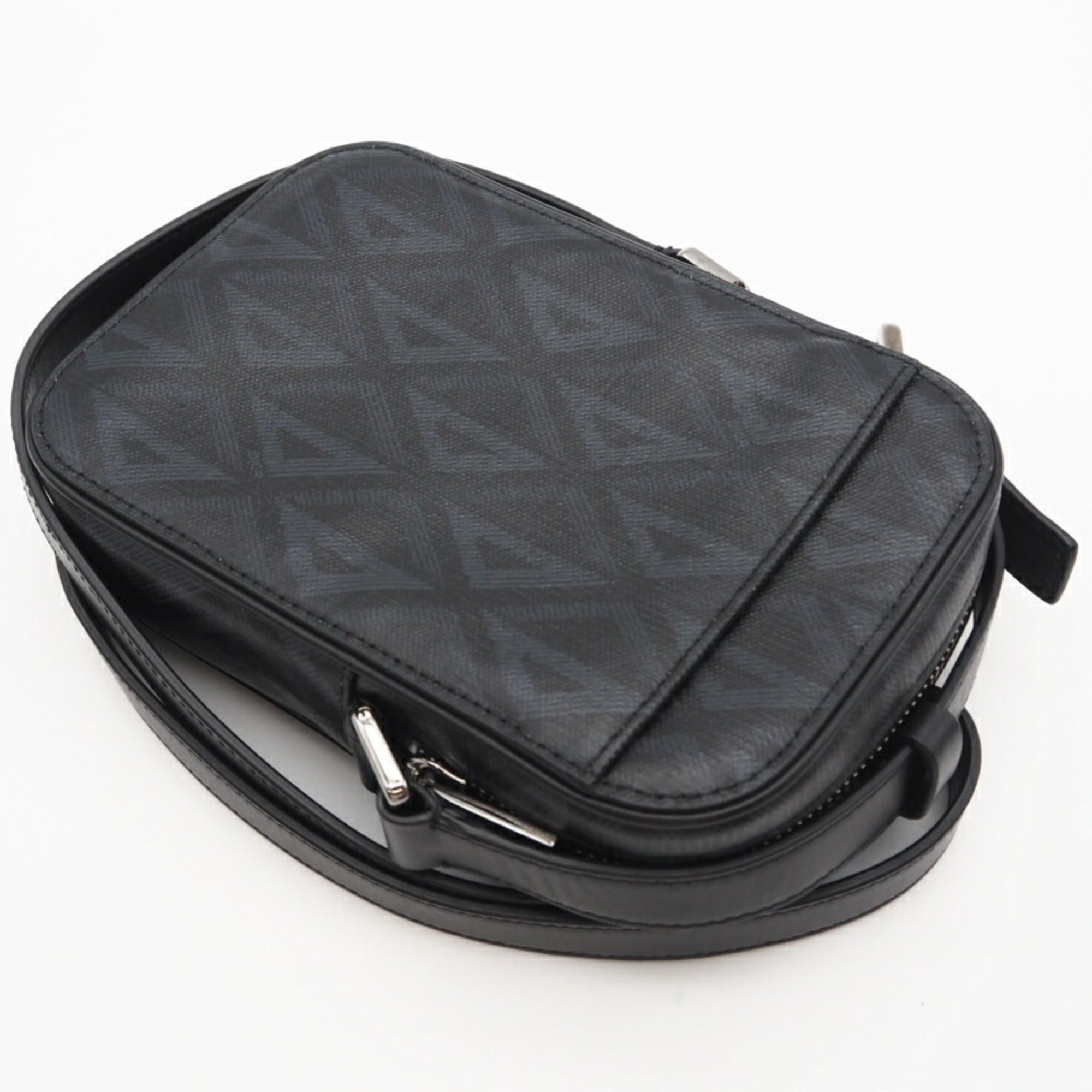 Christian Dior Black Gray Coated Canvas Shoulder Bag (Pre-Owned)