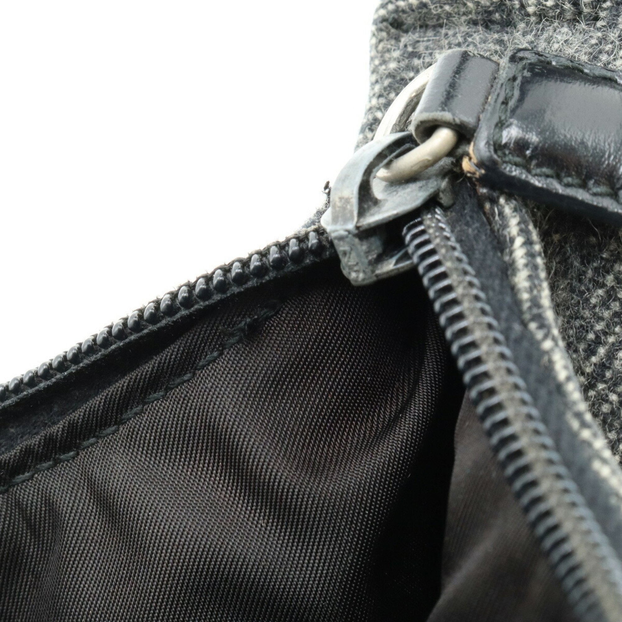 Prada Black Dark Gray Wool Nylon Handbag (Pre-Owned)