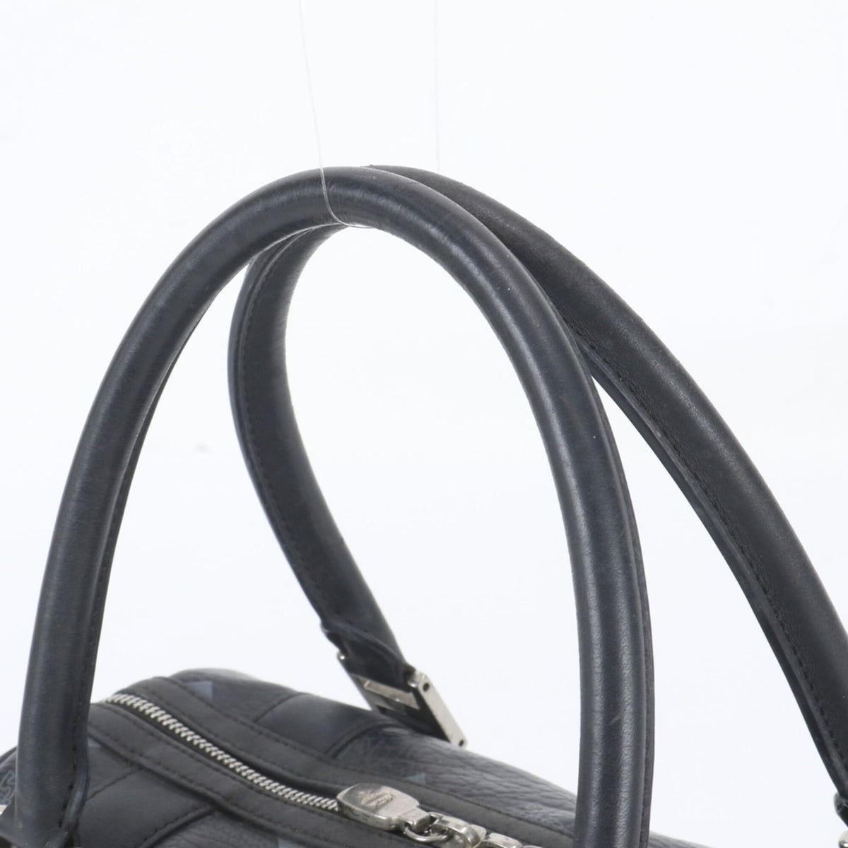 Mcm Black Gray Leather Coated Canvas Boston Bag Handbag Tote Bag (Pre-Owned)