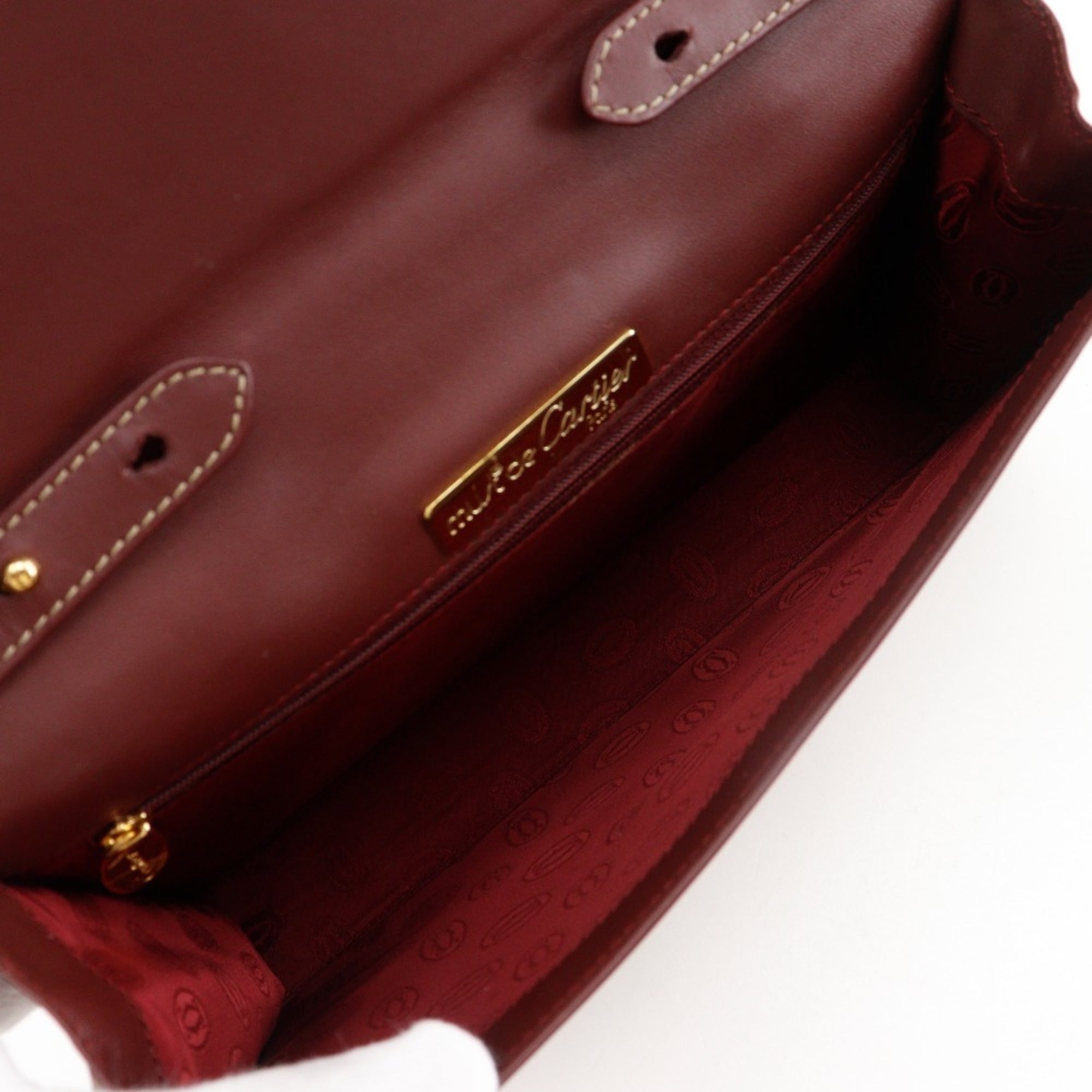 Cartier Bordeaux Red Color Wine Red Leather Shoulder Bag (Pre-Owned)