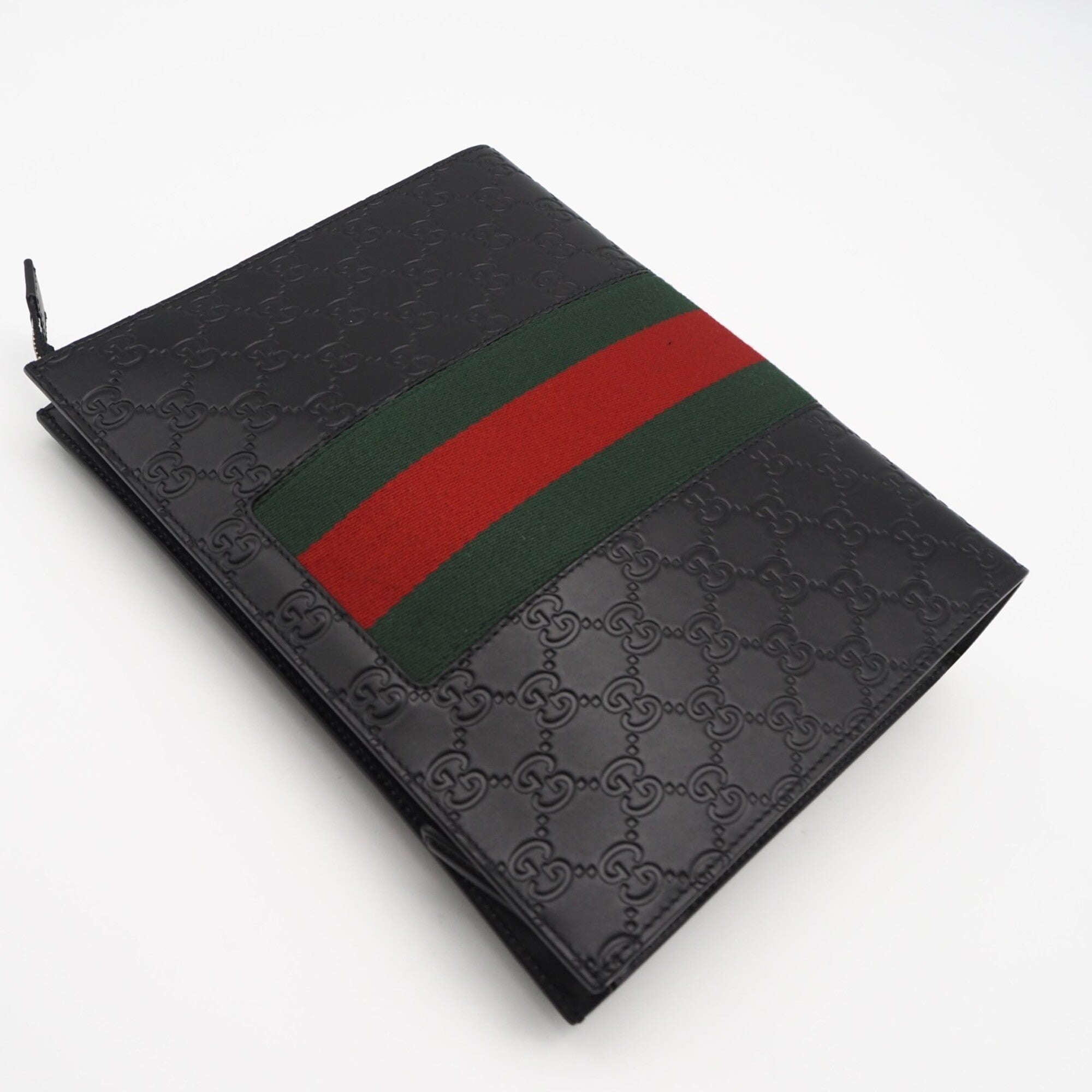 Gucci Sherry Line Black Green Red Color Leather Clutch Bag (Pre-Owned)