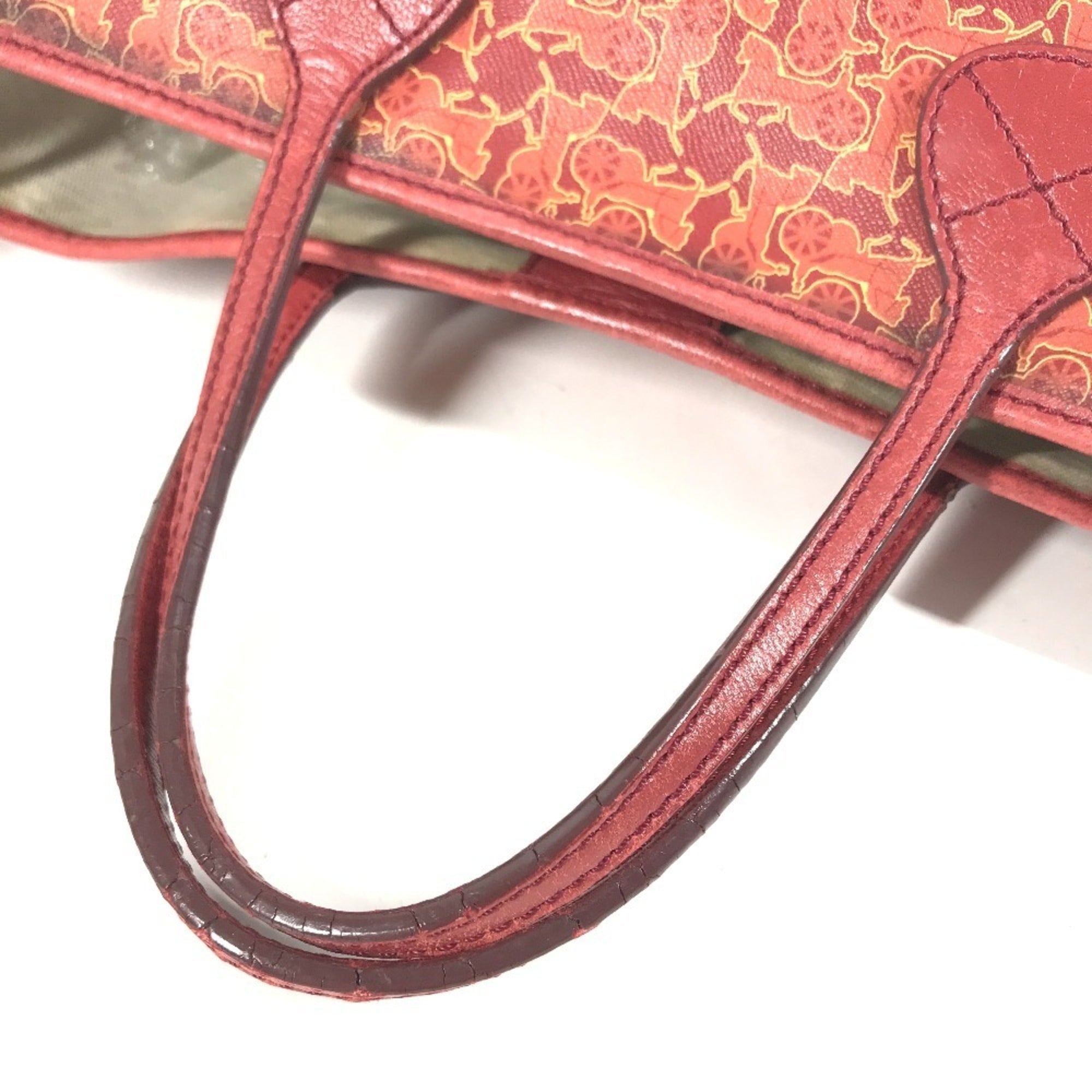 Celine Red Color Leather Coated Canvas Shoulder Bag Tote Bag (Pre-Owned)