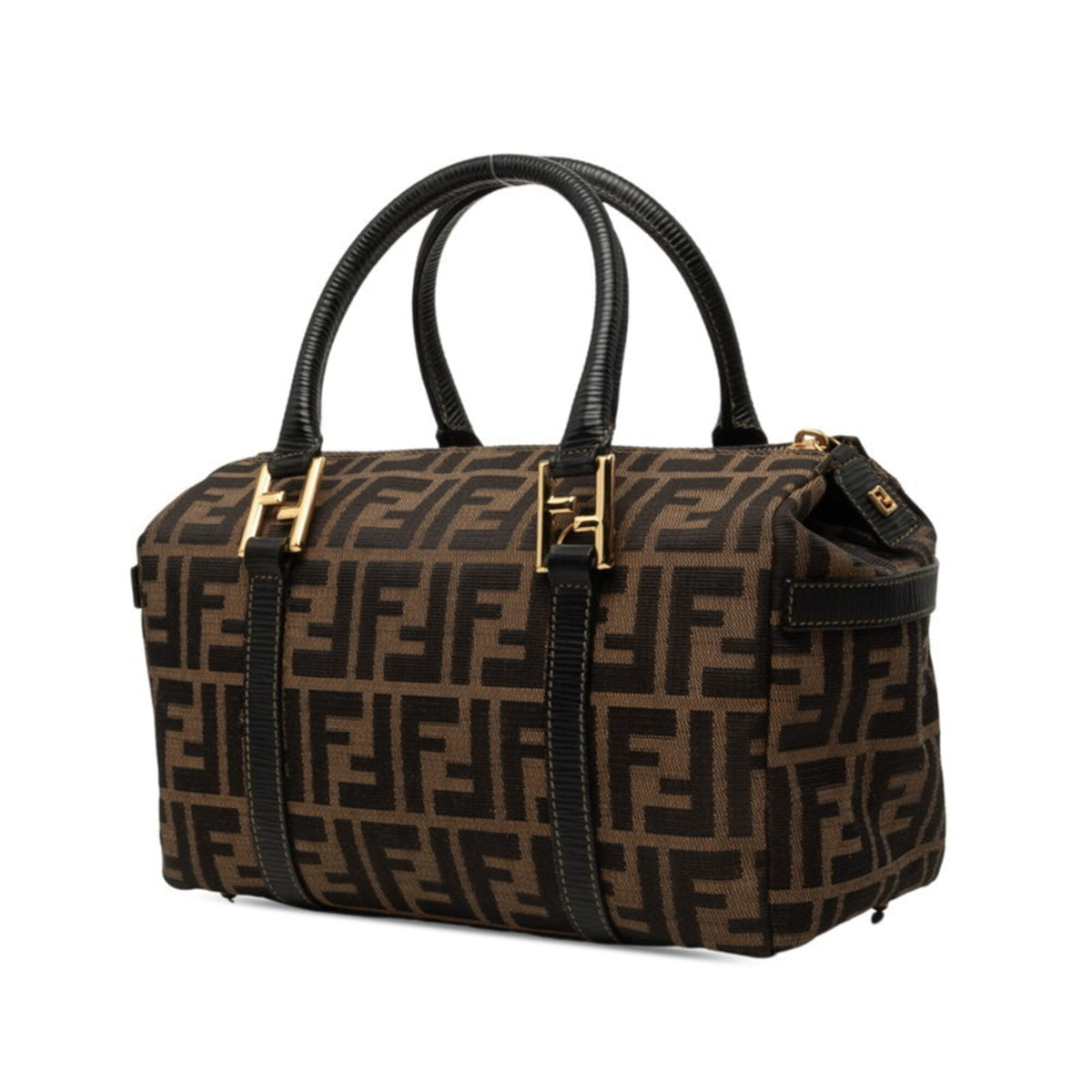 Fendi Black Brown Zucca Handbag Shoulder Bag (Pre-Owned)