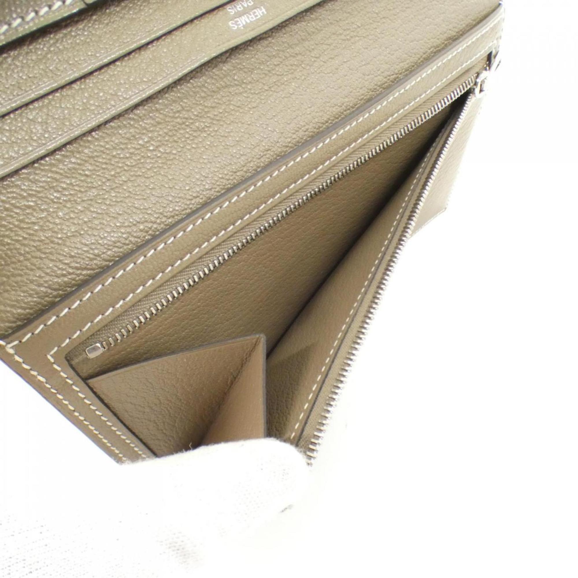 Hermes Etoupe Gray Chevre Leather Long Wallet (Bi-Fold) (Pre-Owned)