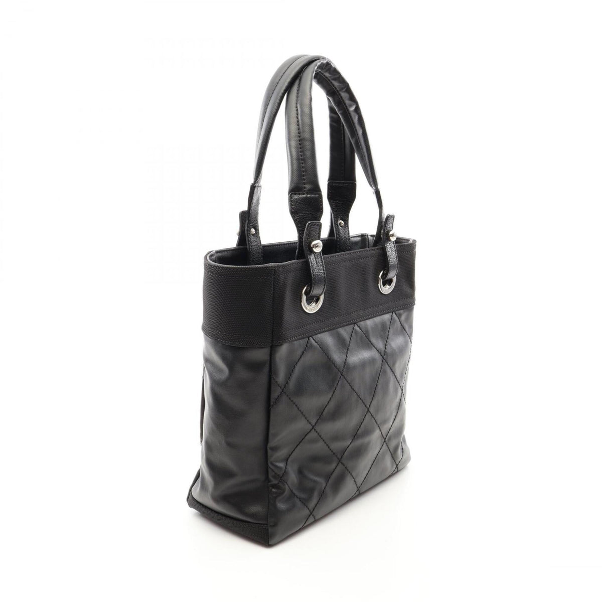 Chanel Black Leather Nylon Canvas Handbag Tote Bag (Pre-Owned)