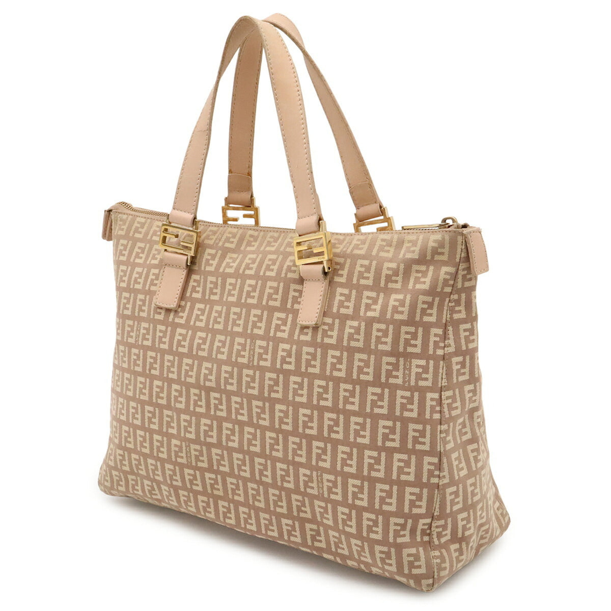 Fendi Zucchino Beige Pink Beige Zucchino Leather Handbag Tote Bag (Pre-Owned)