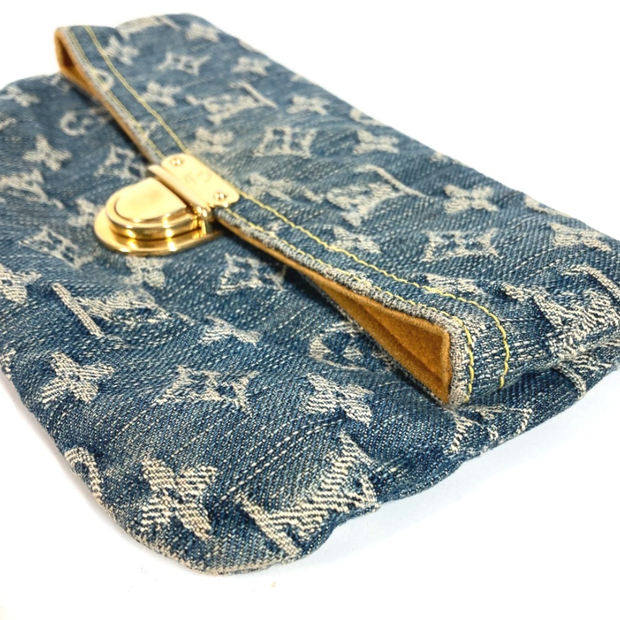 Louis Vuitton Blue Monogram Denim Clutch Bag Handbag Pochette Pouch (Pre-Owned)