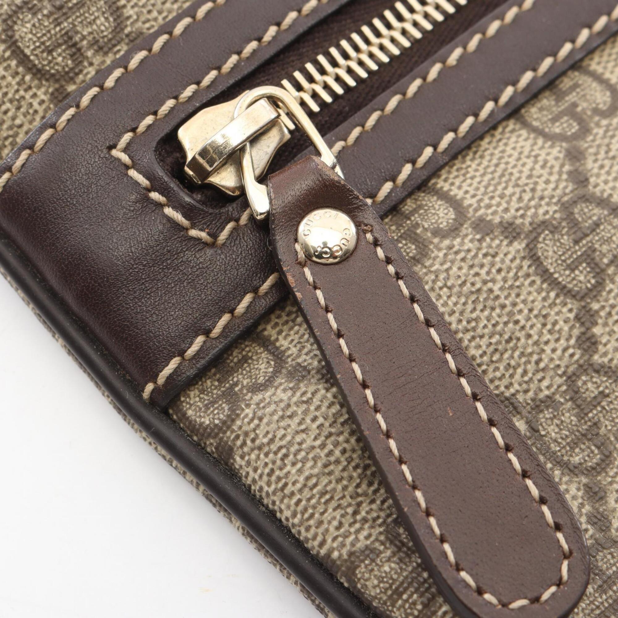 Gucci Beige Brown Coated Canvas Leather Handbag Shoulder Bag (Pre-Owned)