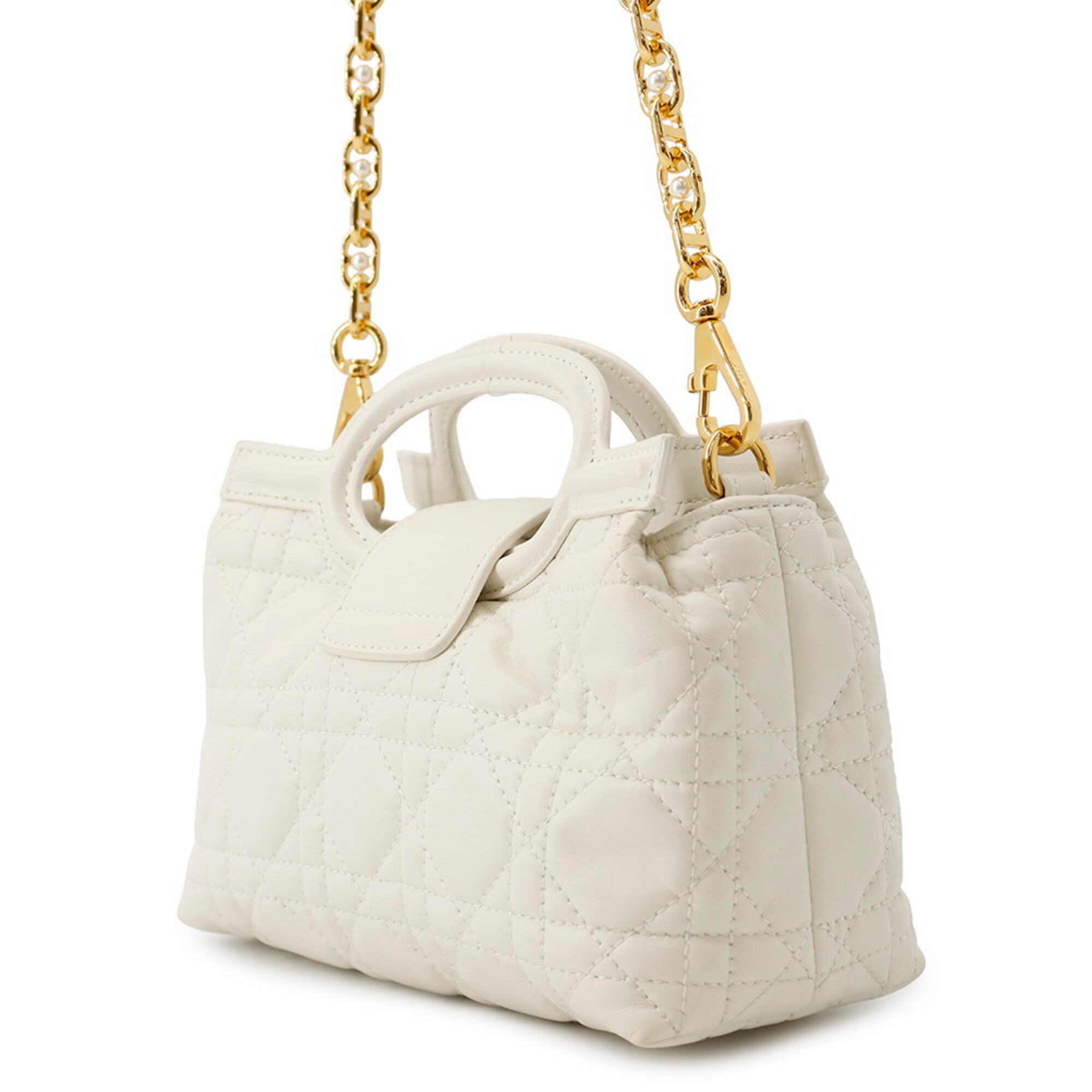 Christian Dior White Leather Artificial Pearl Handbag (Pre-Owned)
