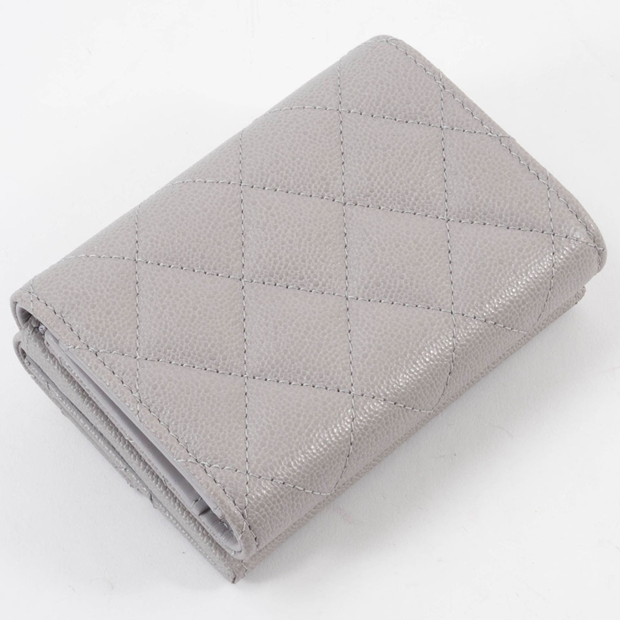 Chanel Grayish Leather Wallet (Tri-Fold) (Pre-Owned)
