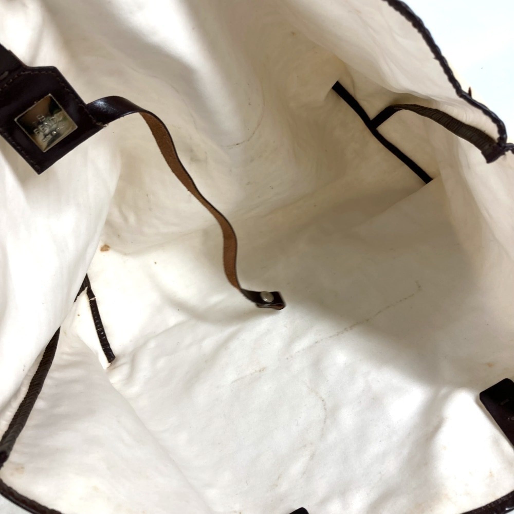 Fendi Beige Brown Yellow Canvas Leather Shoulder Bag Tote Bag (Pre-Owned)