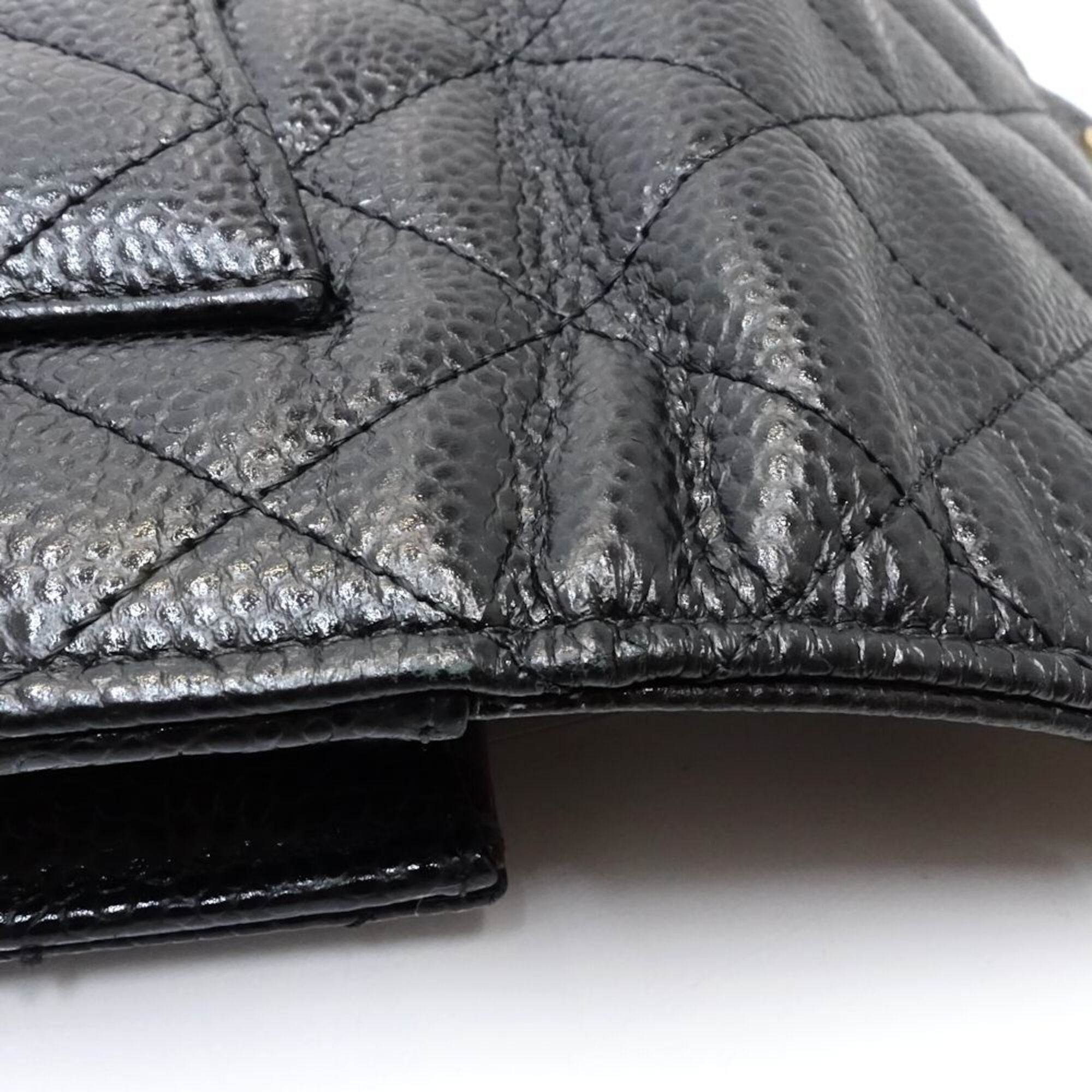 Chanel Black Grained Calfskin Long Wallet (Bi-Fold) (Pre-Owned)