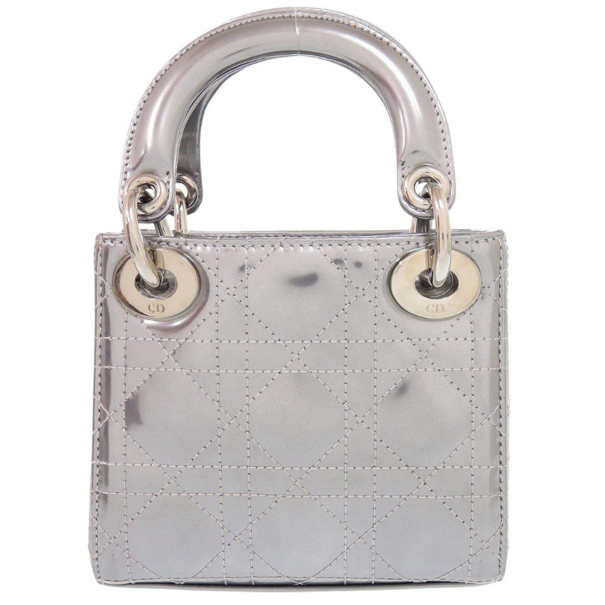 Christian Dior Silver Patent Leather Fur Handbag (Pre-Owned)