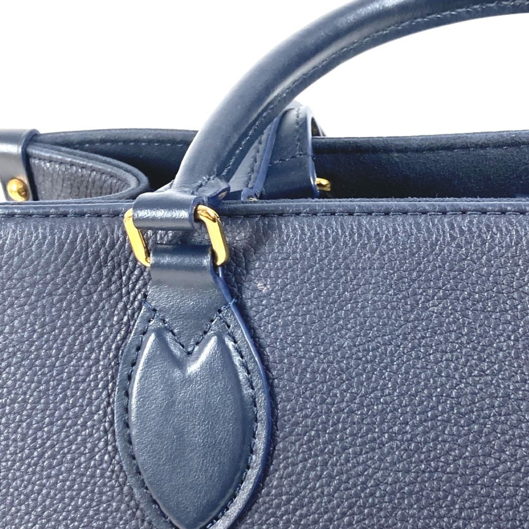 Louis Vuitton Navy White Leather Shoulder Bag Tote Bag (Pre-Owned)