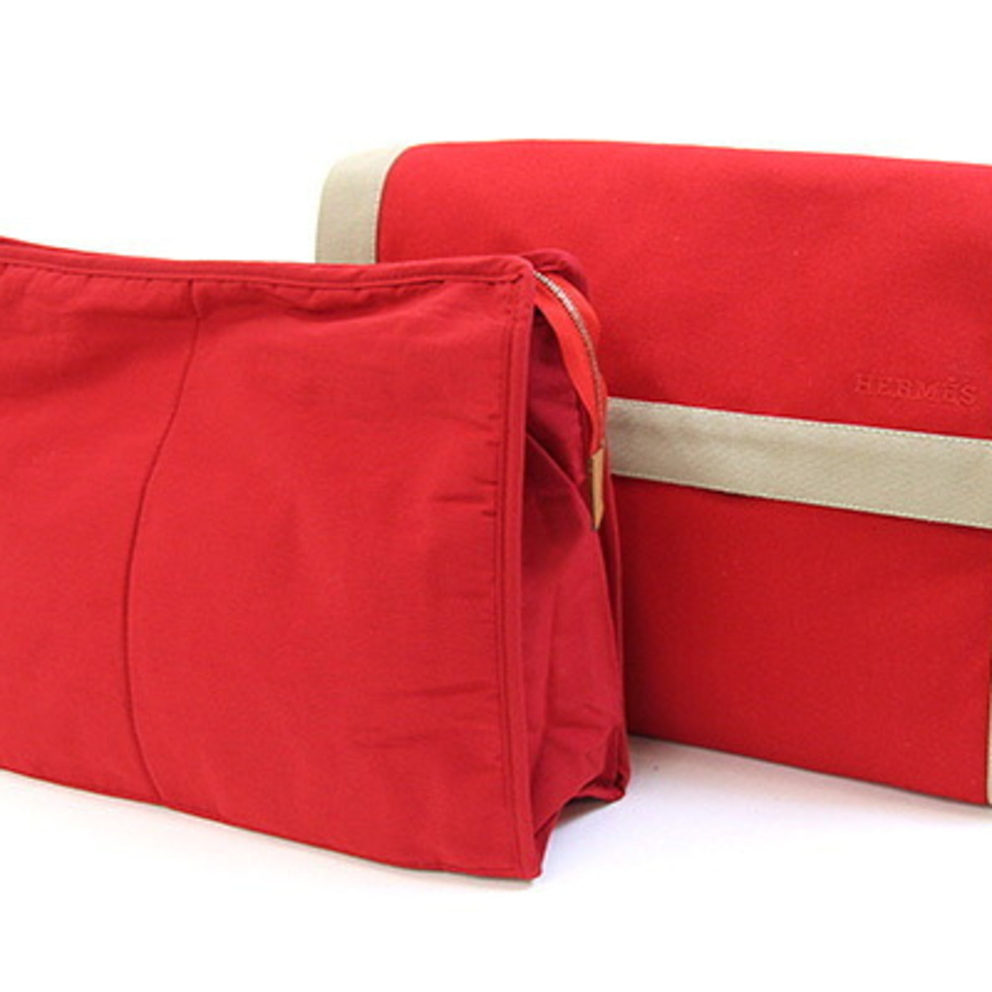 Hermes Beige Red Color Canvas Clutch Bag Pouch (Pre-Owned)
