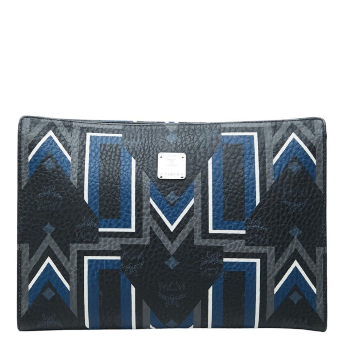 Mcm Black Blue Gray Leather Clutch Bag (Pre-Owned)