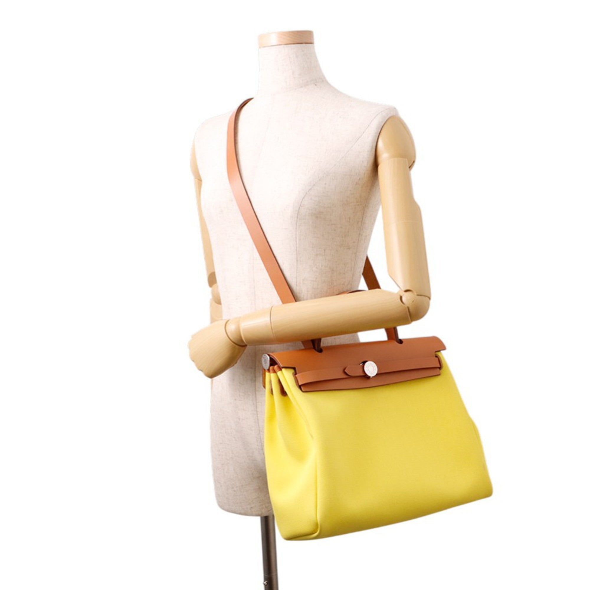 Hermes Natural Toile Officier Vache Leather Shoulder Bag (Pre-Owned)