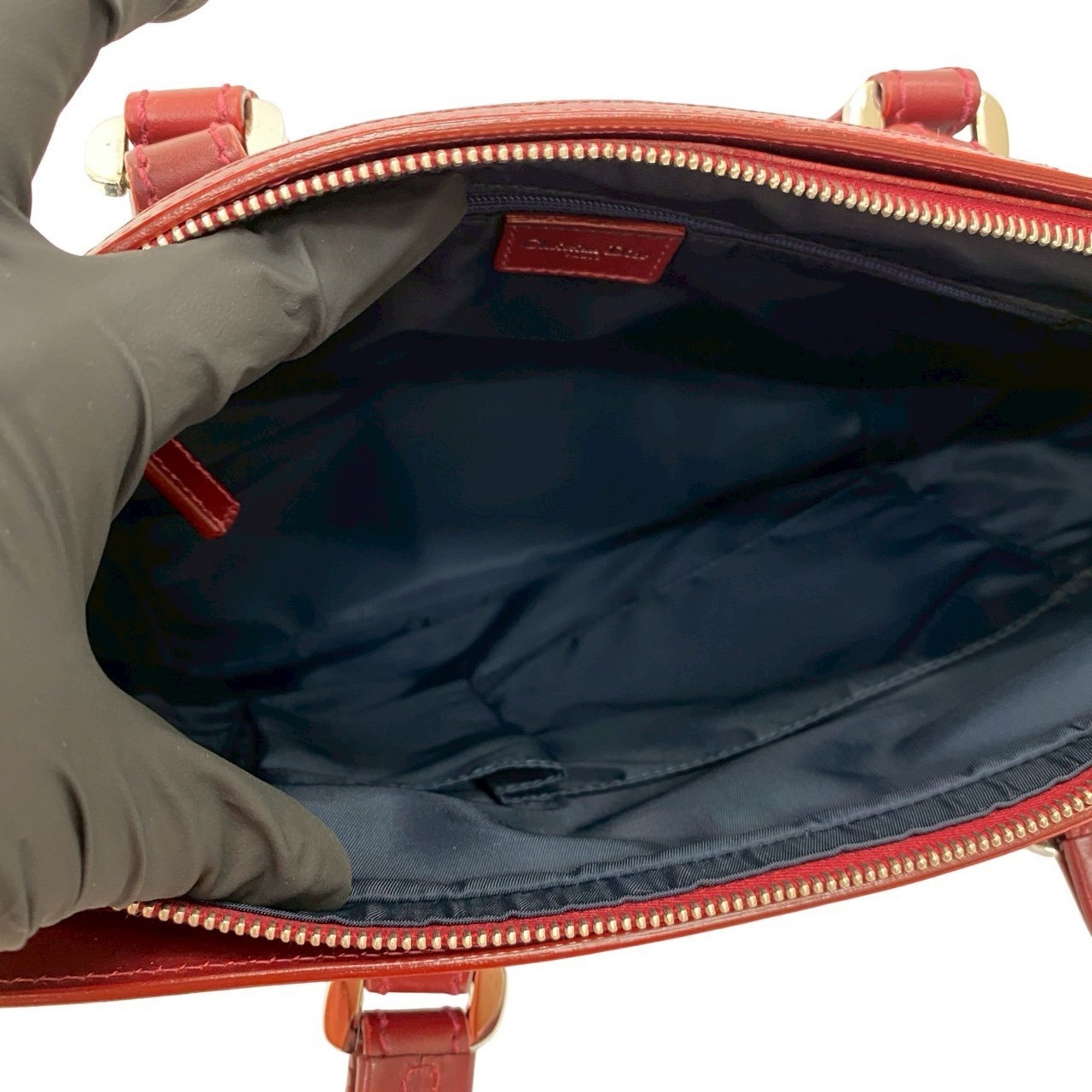Christian Dior Navy Wine Canvas Leather Handbag Tote Bag (Pre-Owned)