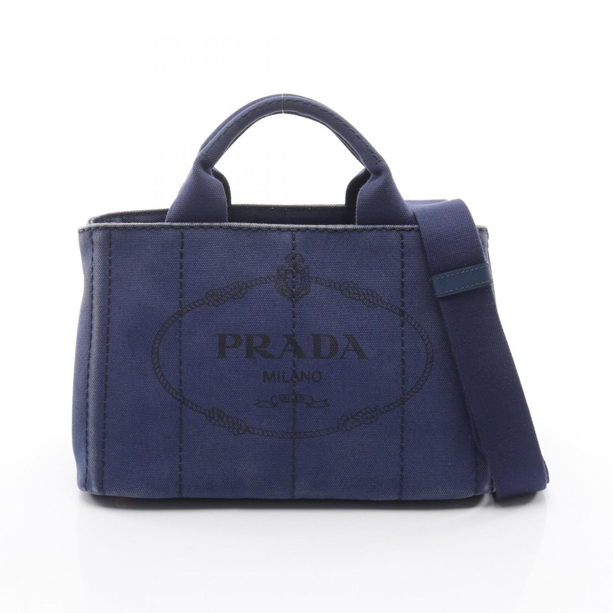 Prada Blue Canvas Handbag Tote Bag (Pre-Owned)