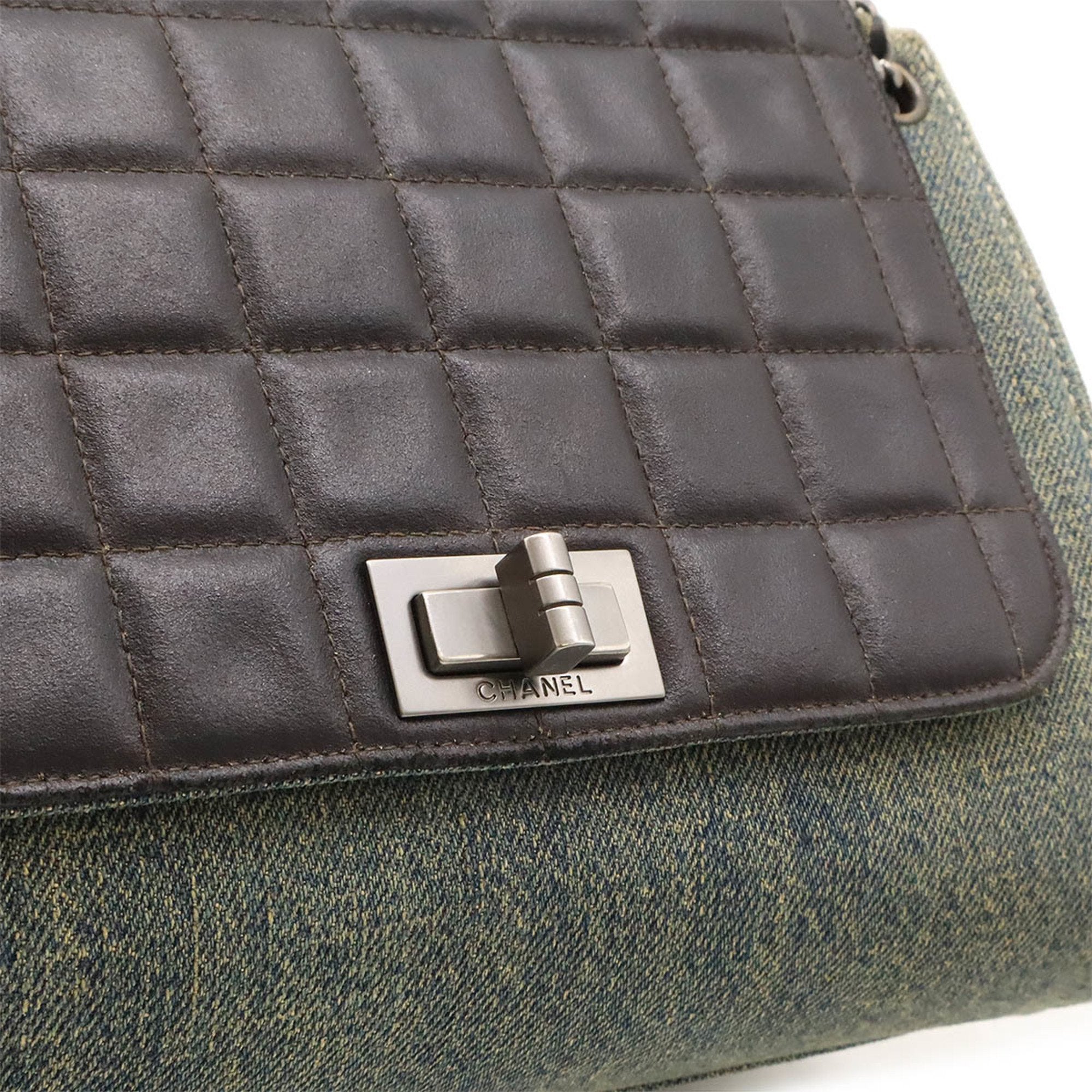 Chanel Blue Dark Brown Denim Leather Shoulder Bag (Pre-Owned)