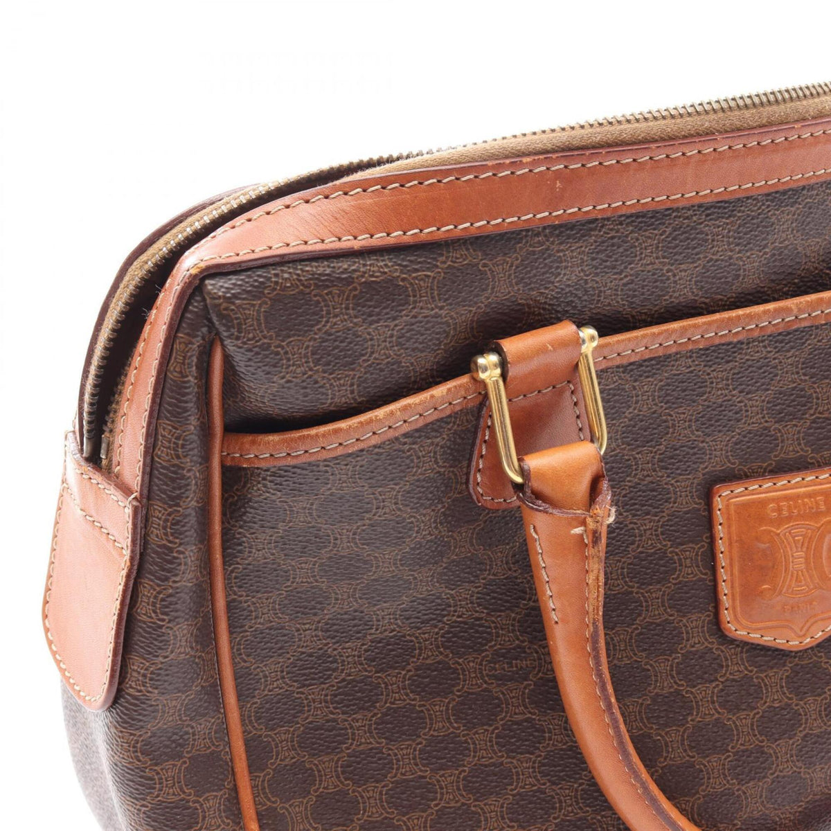 Celine Macadam Brown Coated Canvas Boston Bag Handbag (Pre-Owned)