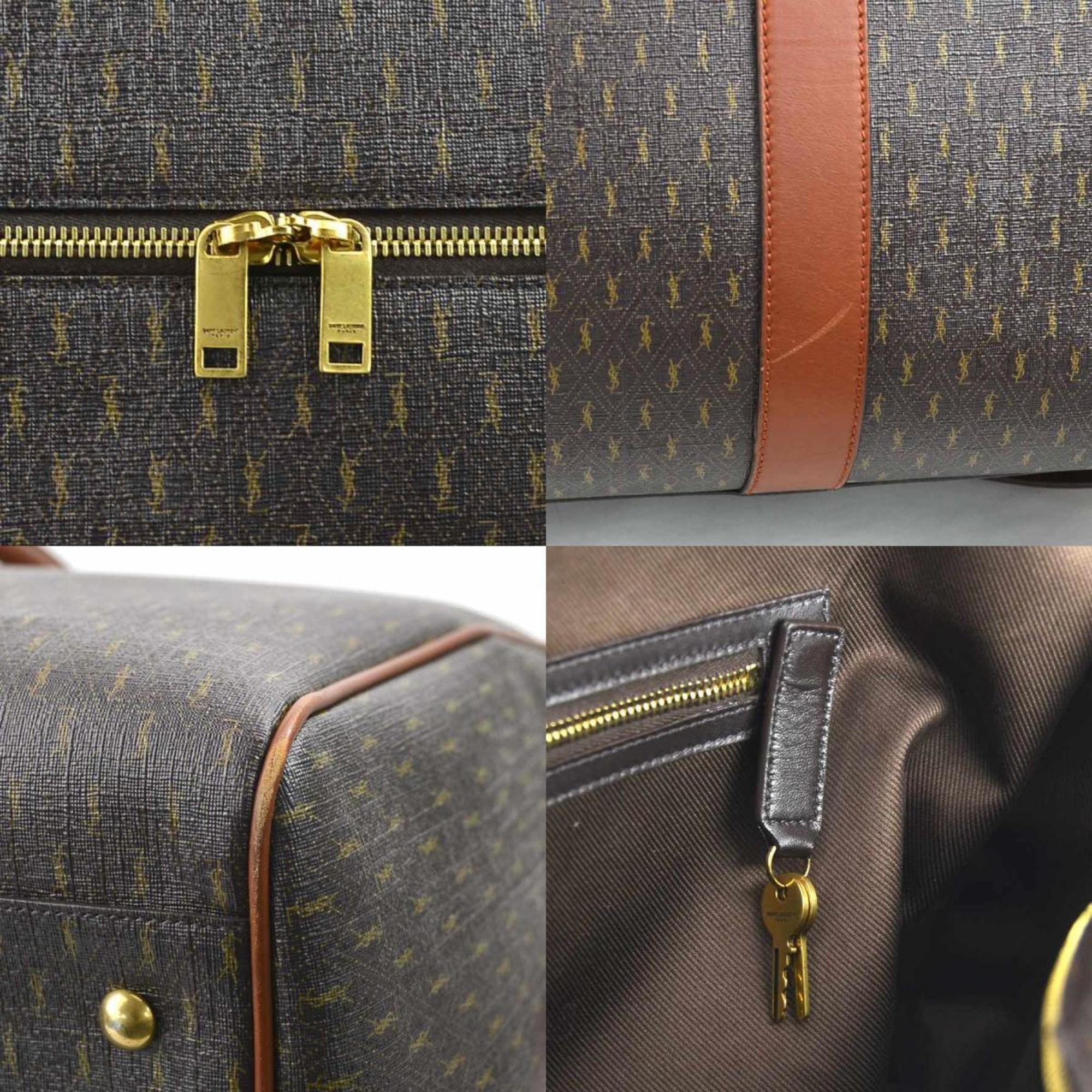 Saint Laurent Brown Coated Canvas Leather Boston Bag (Pre-Owned)