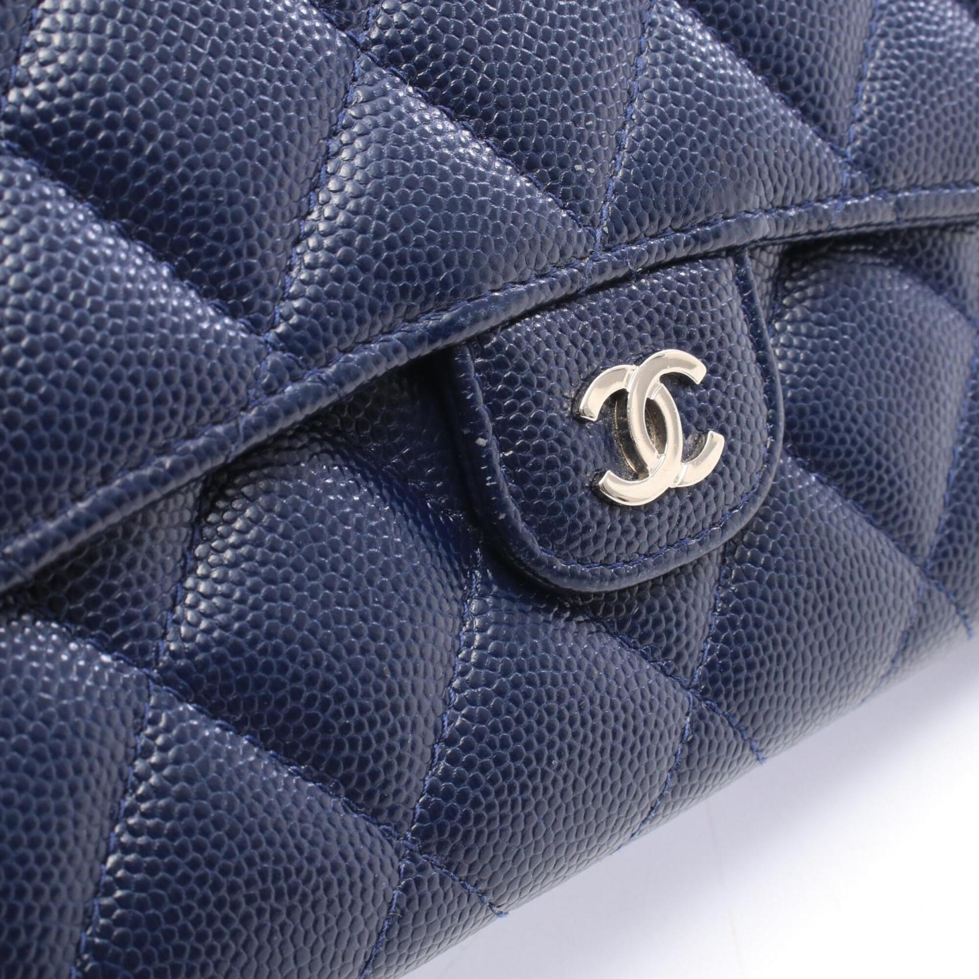 Chanel Navy Grained Calfskin Long Wallet (Bi-Fold) (Pre-Owned)