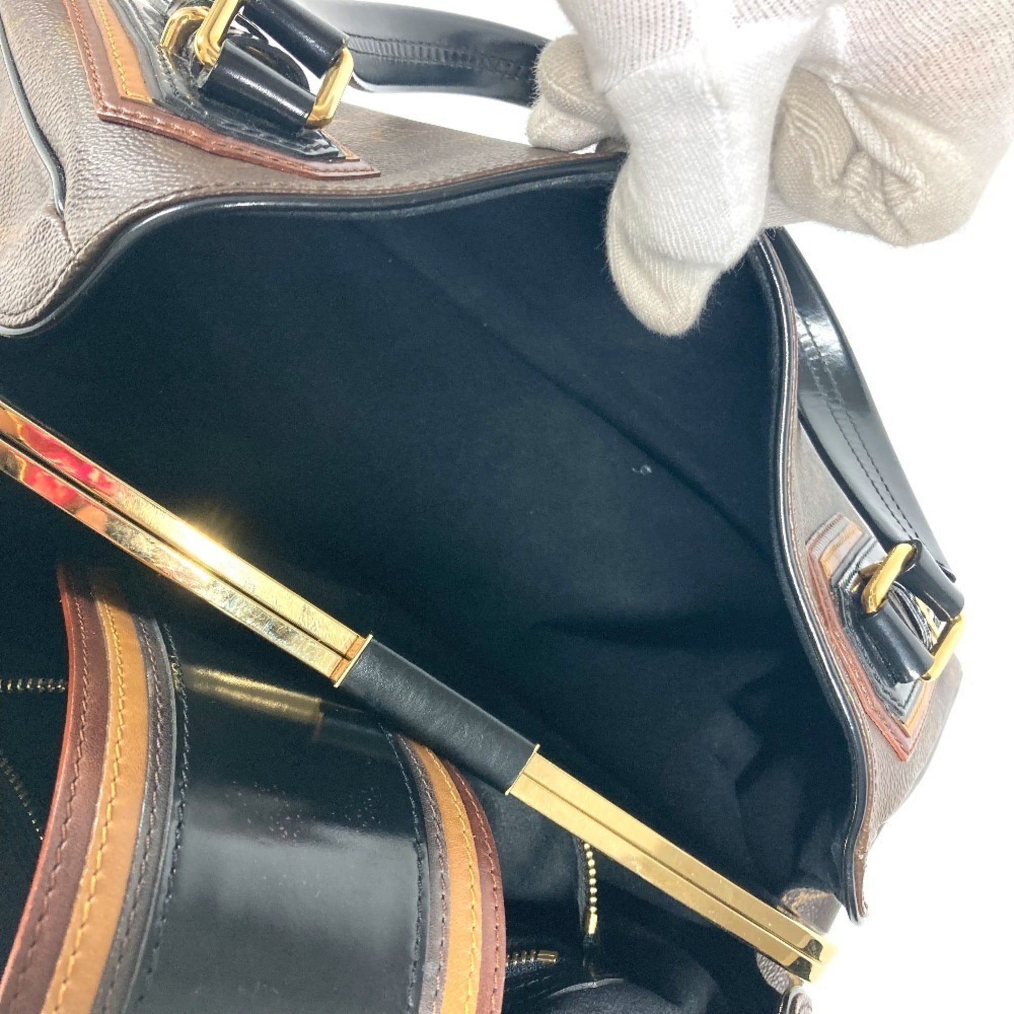 Louis Vuitton Black Brown Canvas Boston Bag Shoulder Bag (Pre-Owned)