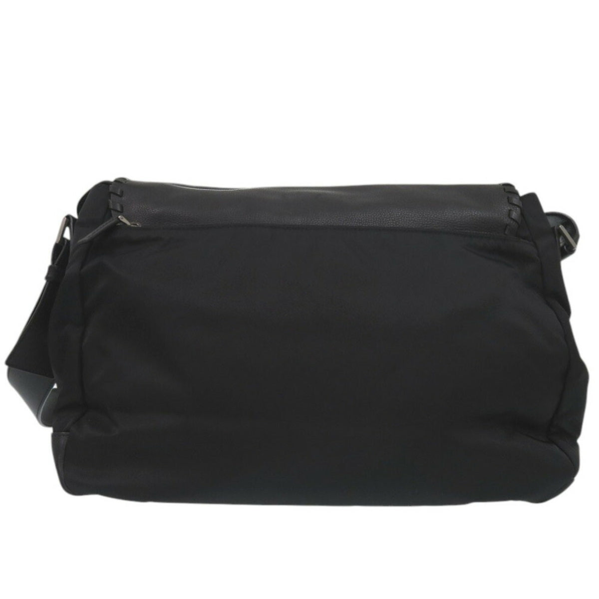 Prada Nero Leather Nylon Messenger Bag Shoulder Bag (Pre-Owned)
