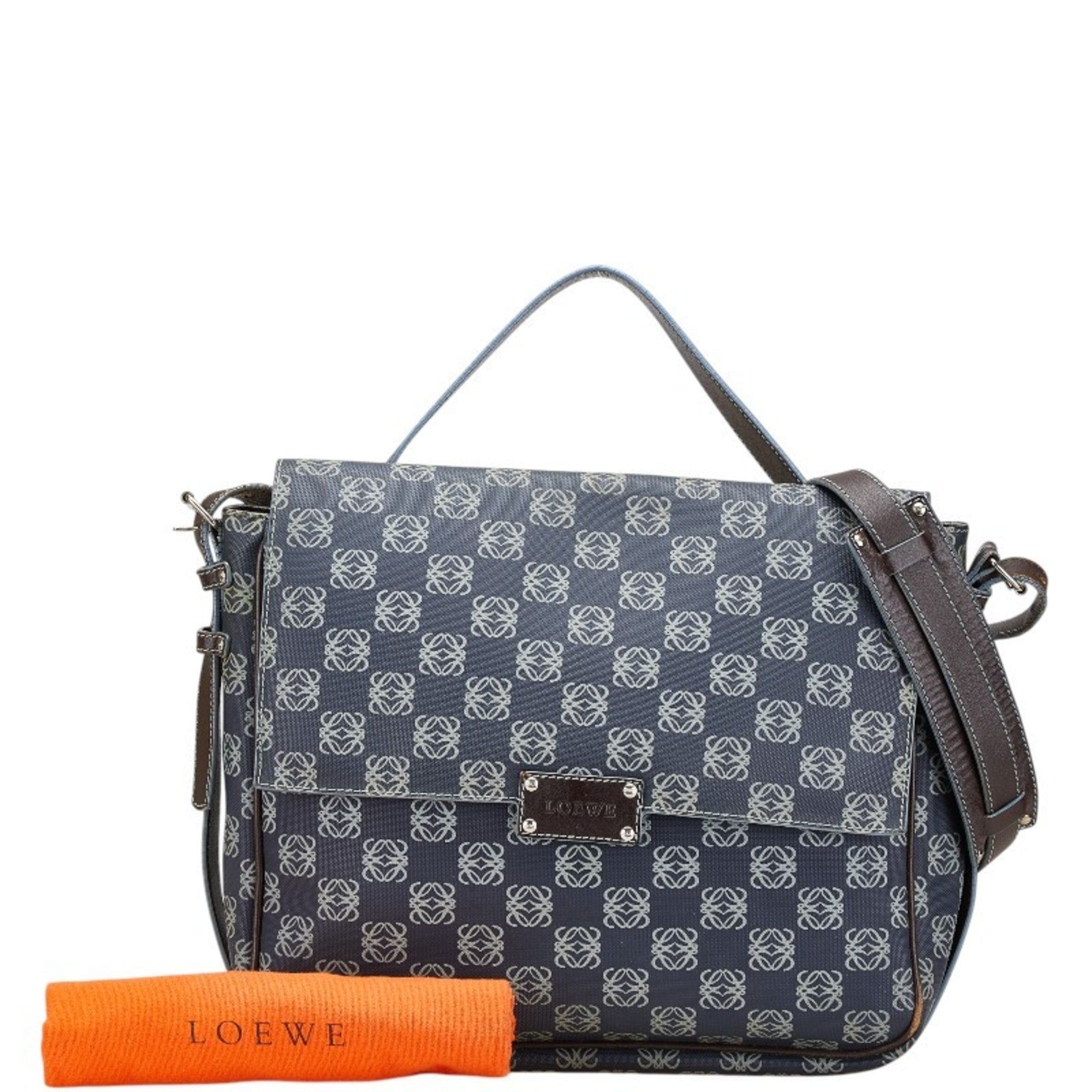 Loewe Gray Navy Pvc Leather Messenger Bag Shoulder Bag (Pre-Owned)