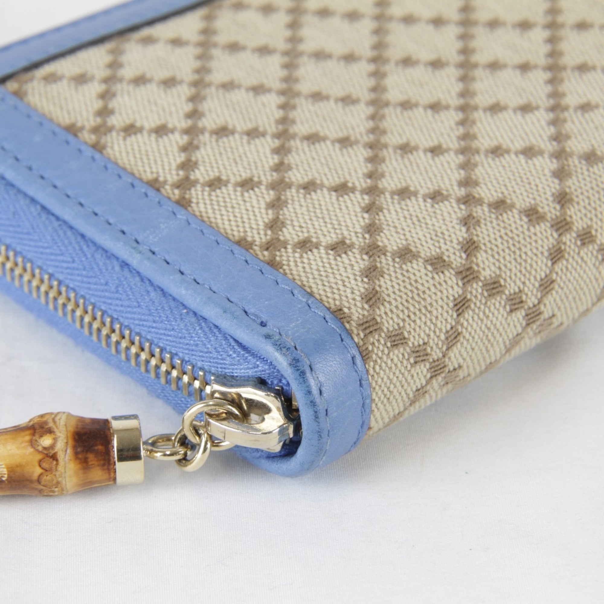 Gucci Blue Canvas Leather Long Wallet (Bi-Fold) (Pre-Owned)