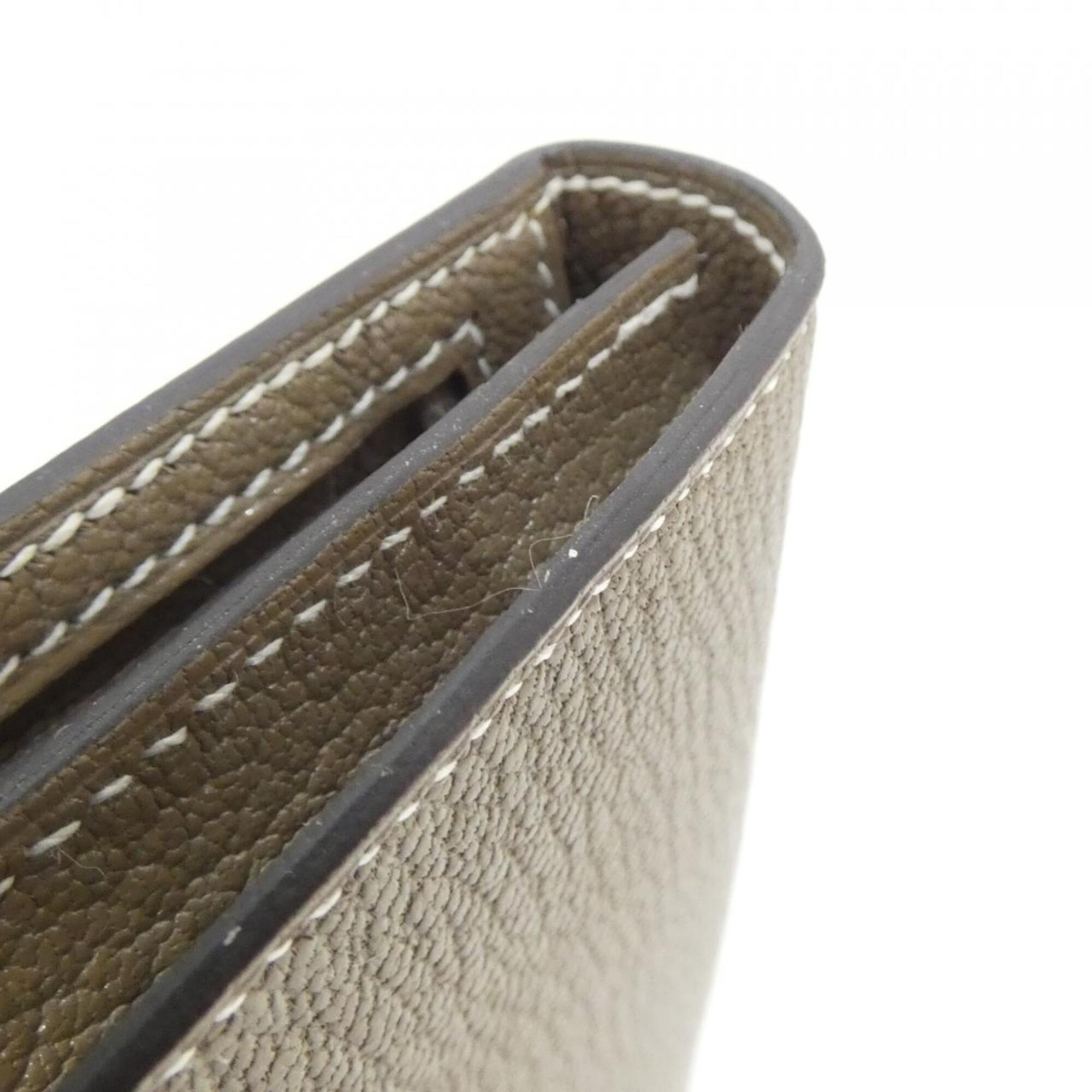 Hermes Etoupe Gray Chevre Leather Long Wallet (Bi-Fold) (Pre-Owned)