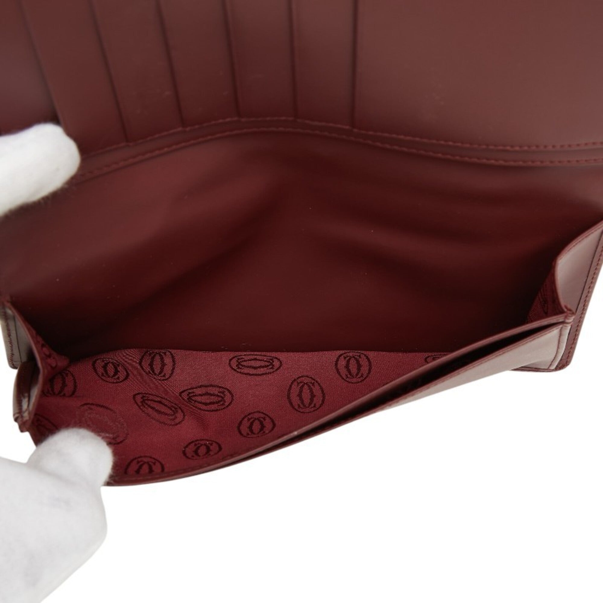 Cartier Must Bordeaux Wine Red Leather Long Wallet (Bi-Fold) (Pre-Owned)